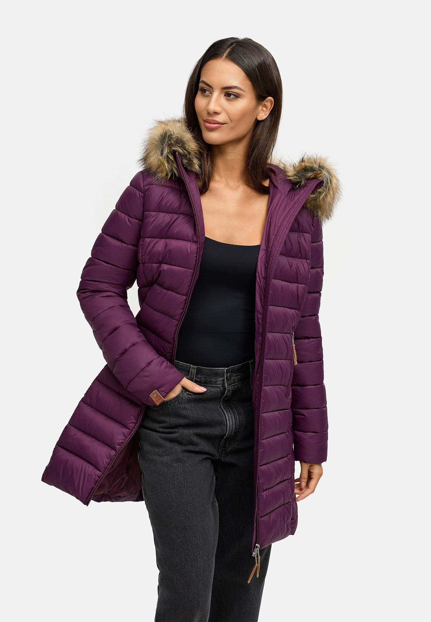 Marikoo Steppmantel »Rose-Stepp« zeitloser Winterparka mit großer Kunstfellkapuze