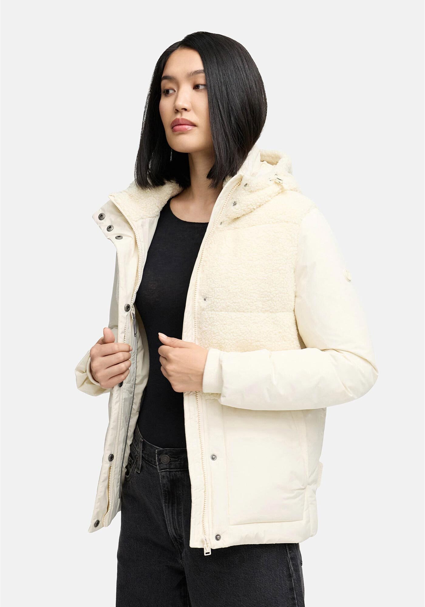 Marikoo Winterjacke »Sheeta«, Kombination aus Teddyfleece und glattem Material
