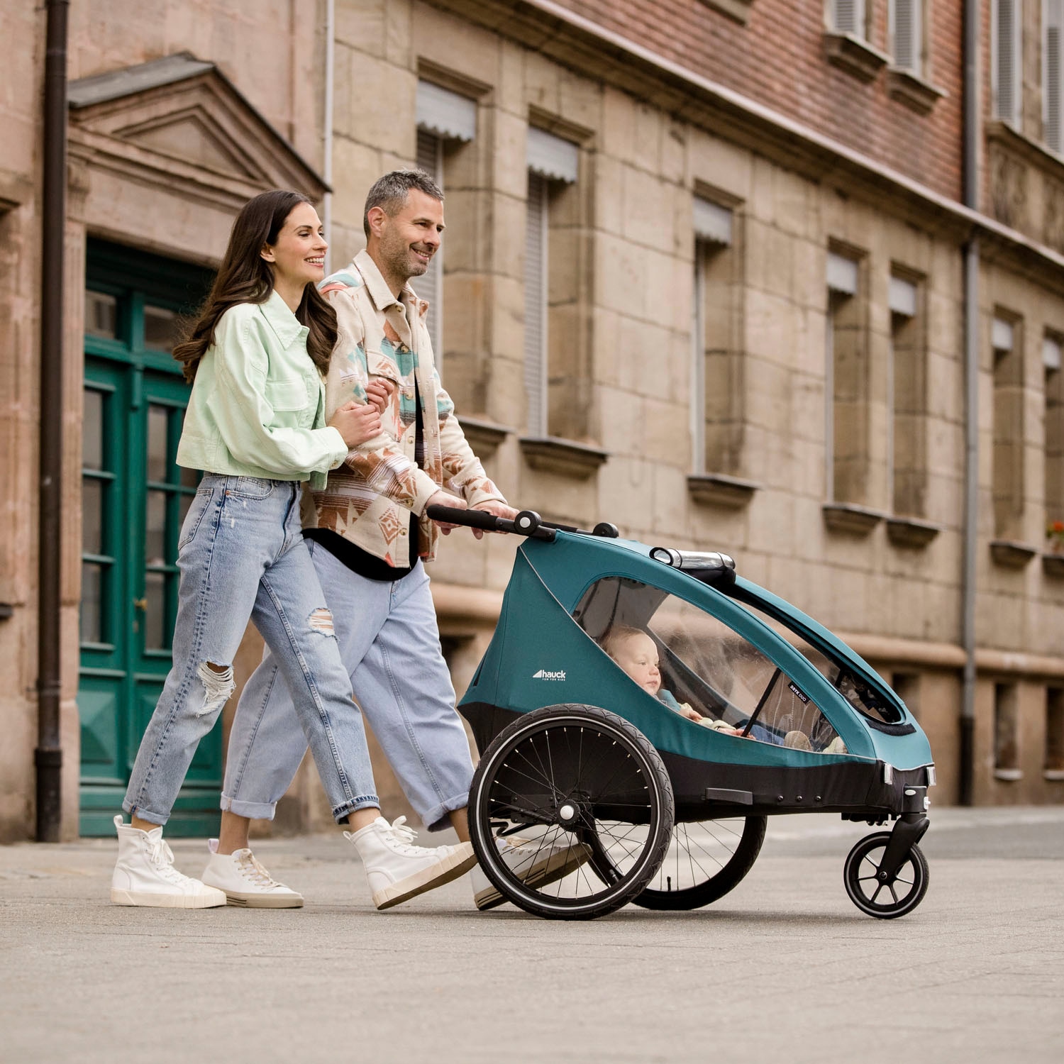 Hauck Fahrradkinderanhänger »2in1 Bike Trailer und Buggy Dryk Duo, melange grey«, für 2 Kinder; inklusive Deichsel