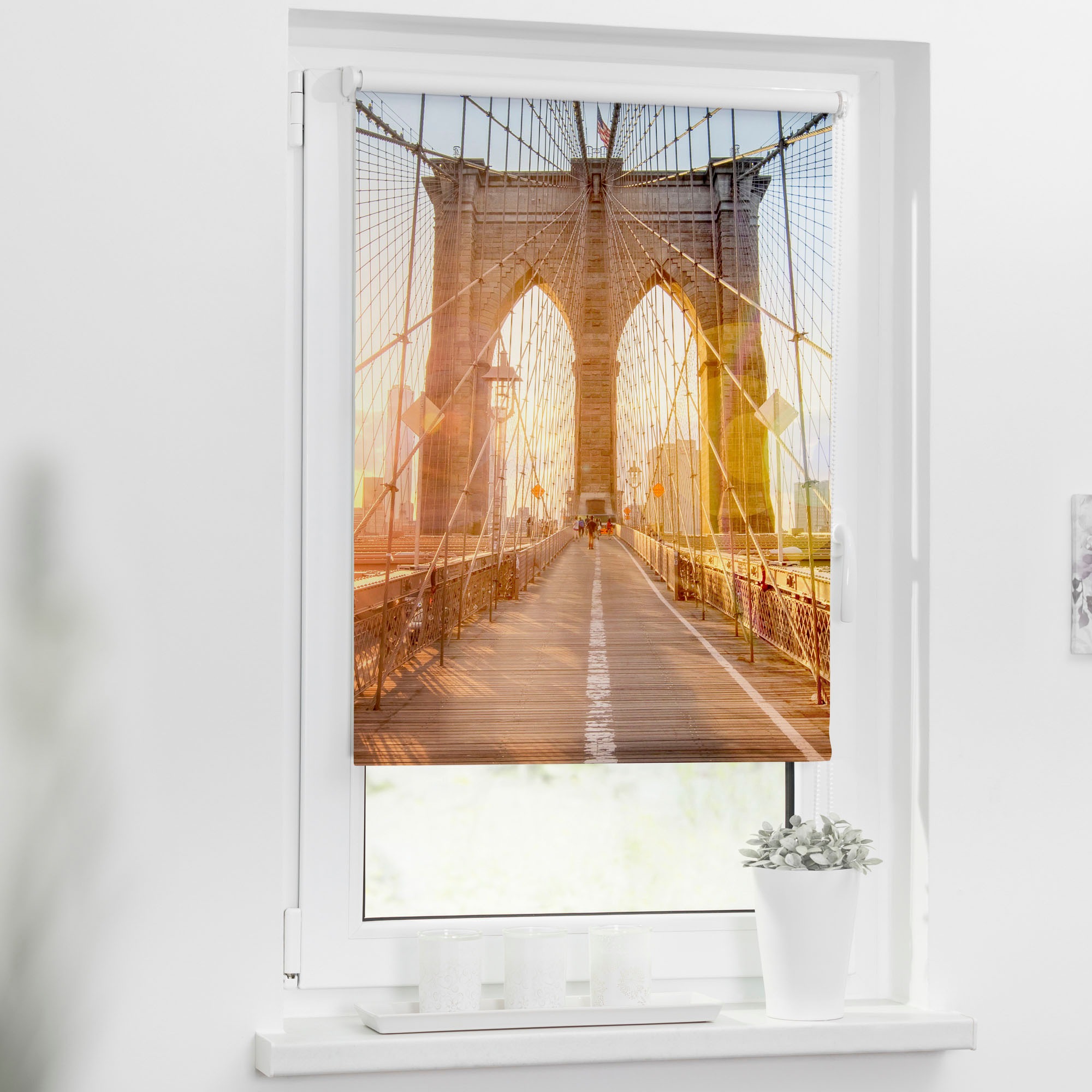Rechnung LICHTBLICK ORIGINAL freihängend, bedruckt BAUR | Brooklyn Lichtschutz, ohne Motiv »Klemmfix Seitenzugrollo auf Bohren, Bridge«,
