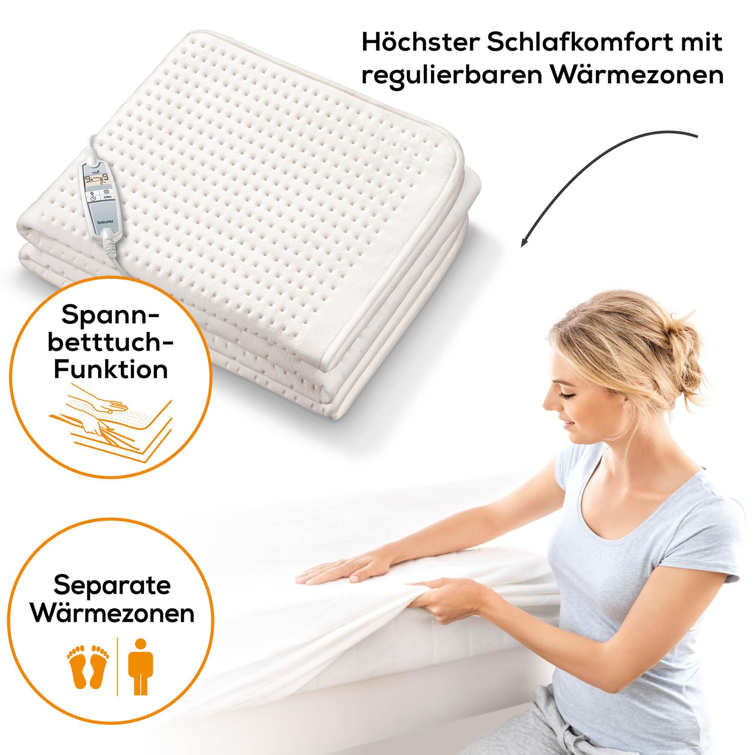 BEURER Wärmeunterbett »Beurer UB 100 Wärmeunterbett für ein kuschelig warmes Bett«, Spannbetttuch-Form, mit 2 Wärmezonen für Körper und Füße