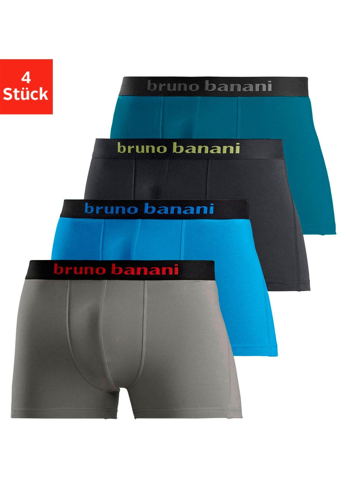 Bruno Banani Boxer "Boxershorts für Herren" Packung, 4 Stk. mit farbigen Marken-Schriftzug am Bündchen