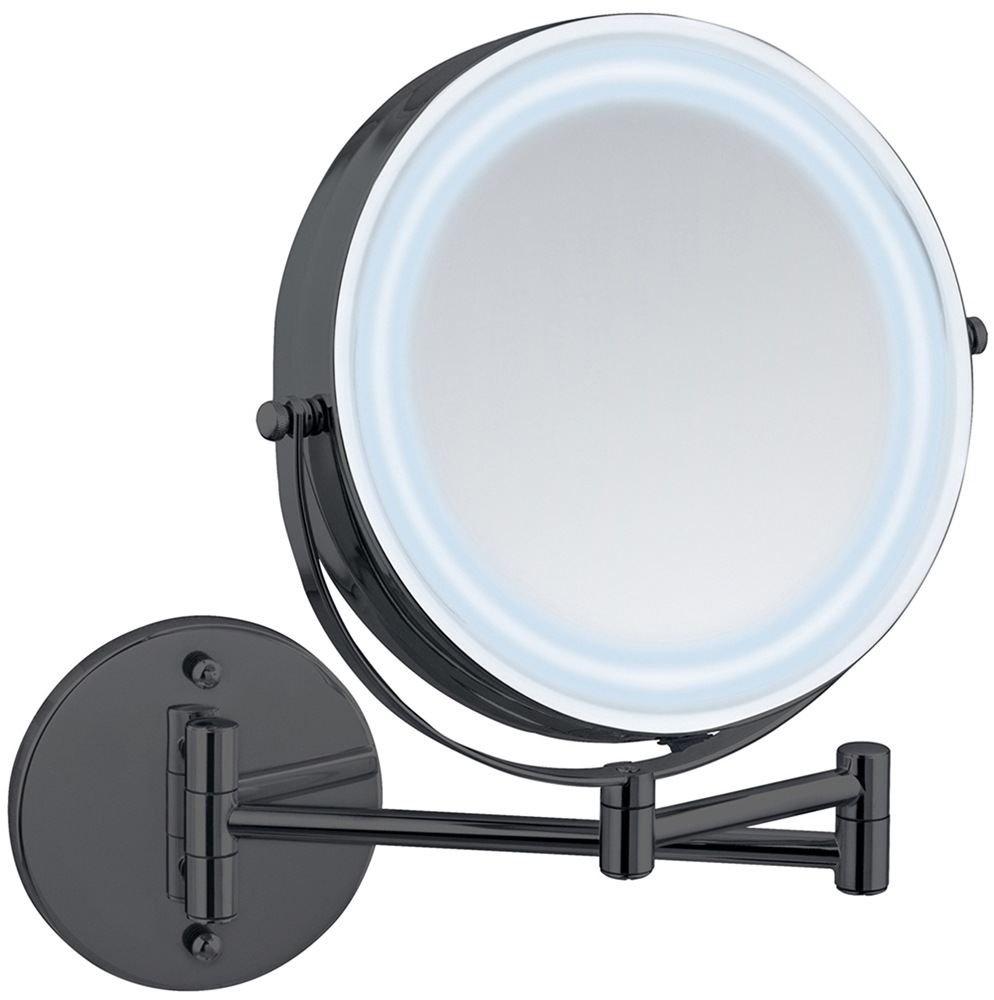 Wenko Power-Loc® LED Wandspiegel Lumi Schwarz mit 5-fach Vergrößerung