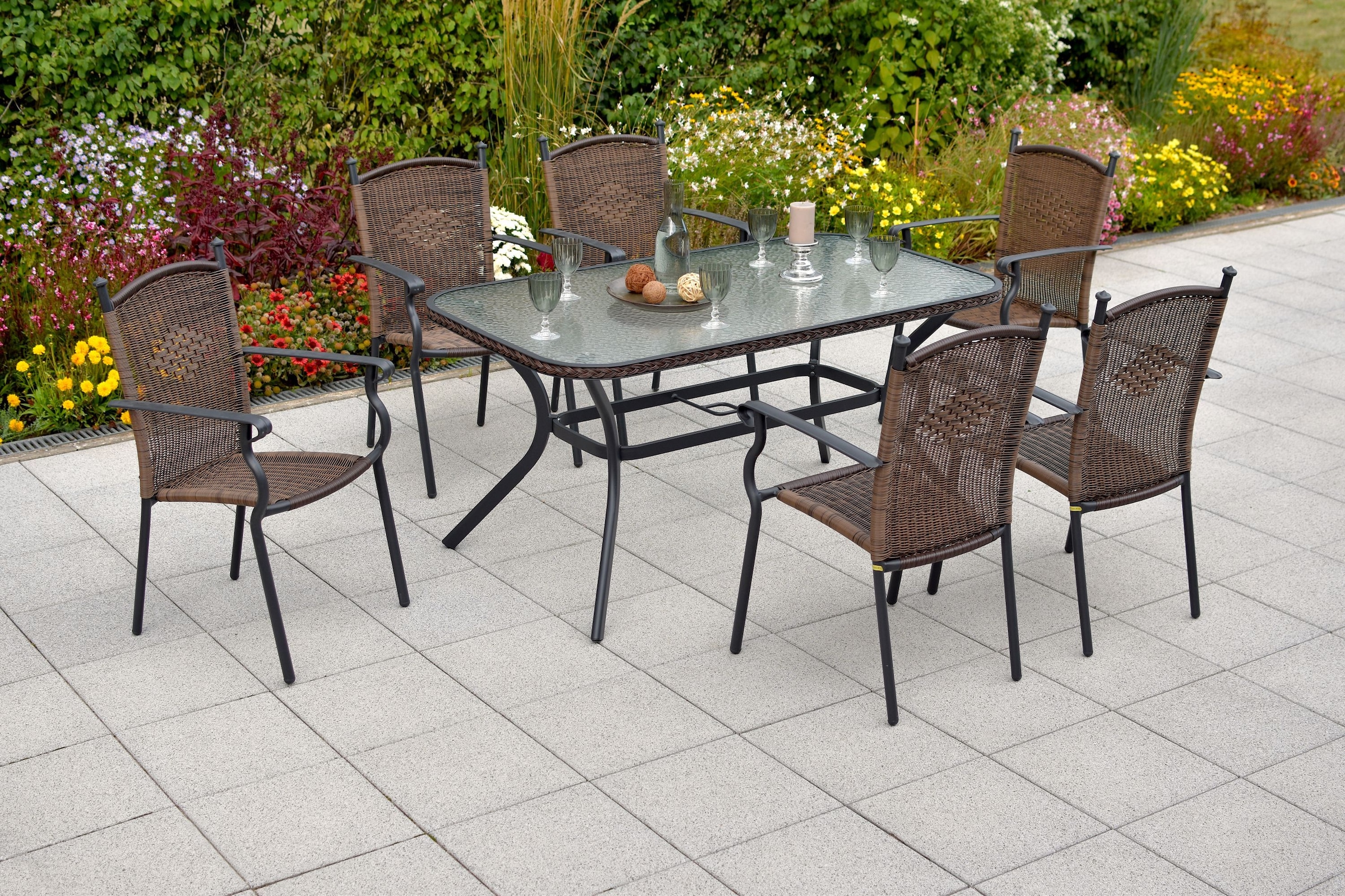 Garten-Essgruppe MERXX, braun, Aluminium, Sicherheitsglas, Wicker/Kunststoffgeflecht, Sitzmöbel-Sets, "»Roma«", Tisch: LxB: 150x85 cm