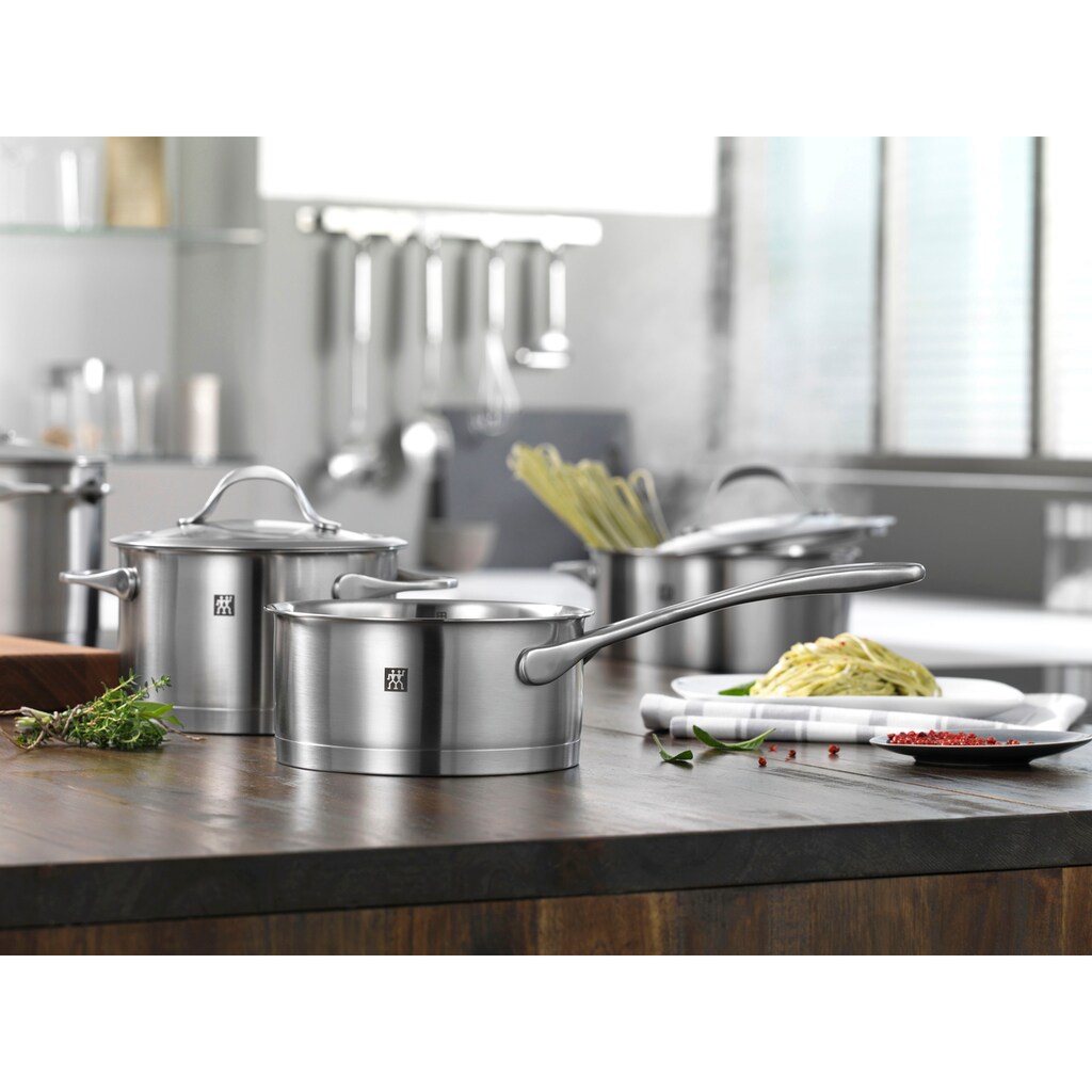 Zwilling Topf-Set »Essence«, Edelstahl 18/10, (Set, 9 tlg., je 1 Kochtopf Ø 16/20/24 cm, 1 Bratentopf Ø 20 cm, 1 Stieltopf Ø 16 cm), Induktion