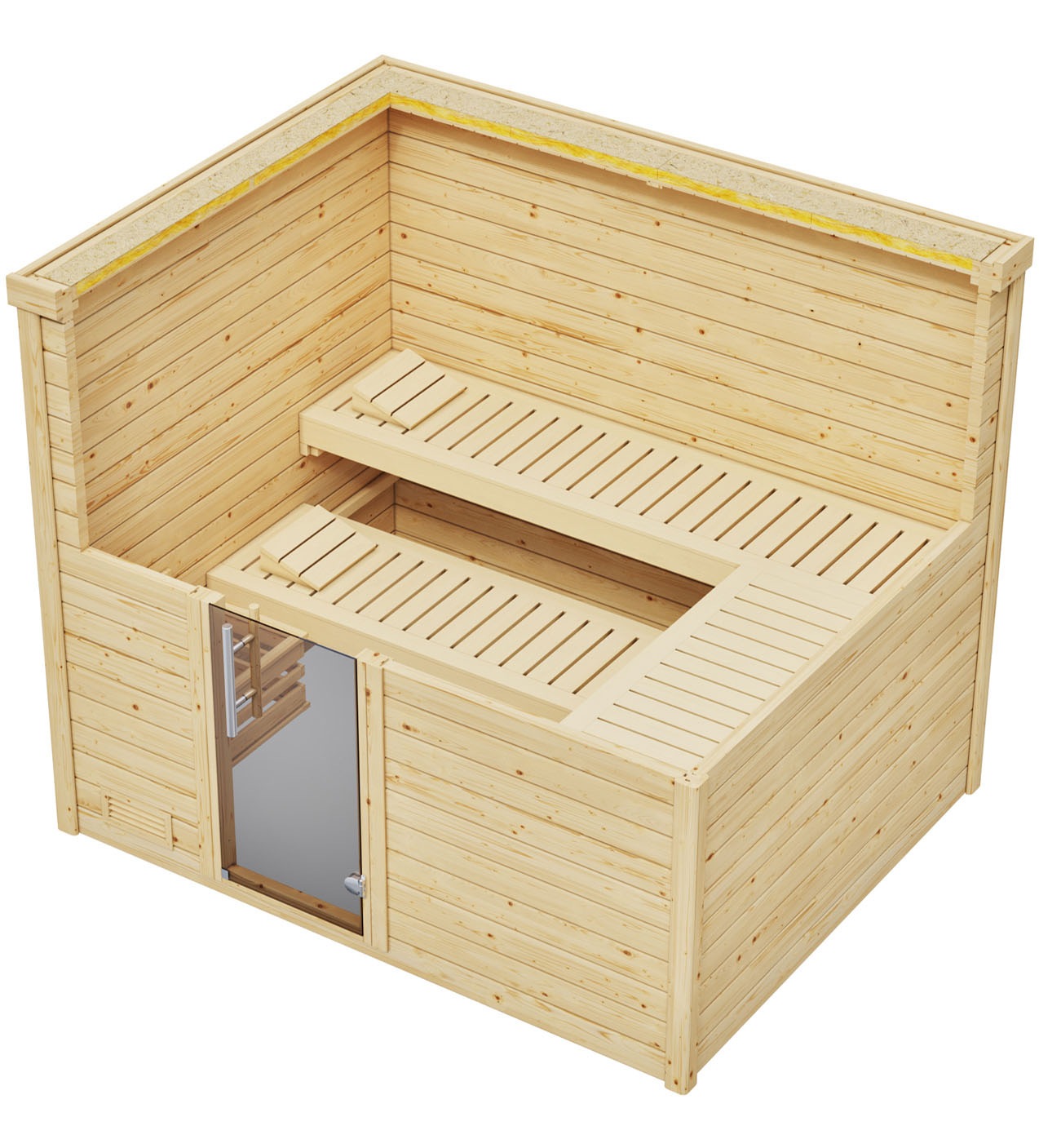 weka Sauna »Massivholzsauna BERGEN 3«, Blockbohlen, moderne Ganzglastür