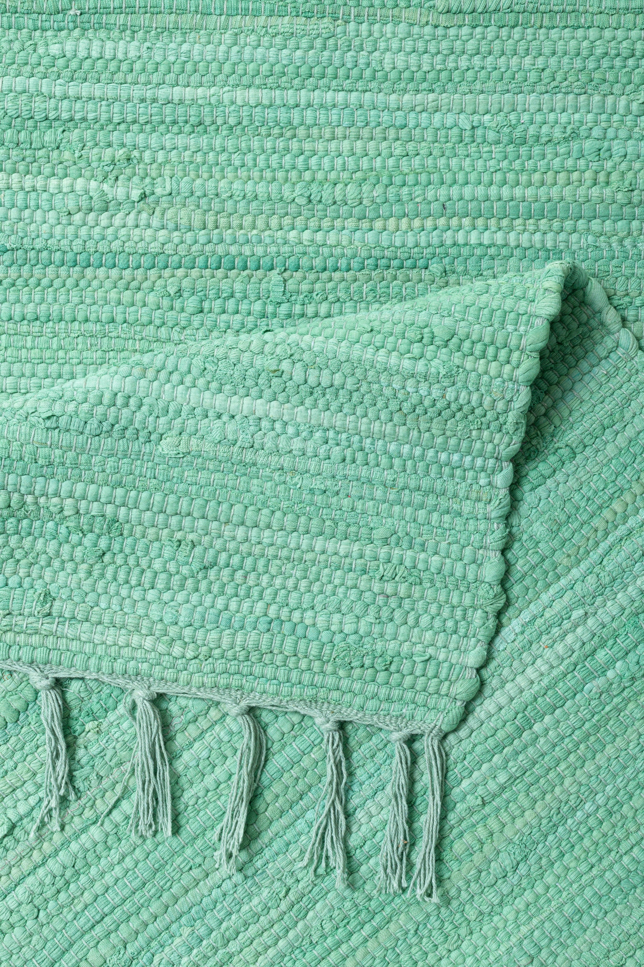 Teppich OTTO HOME "Paul" Gr. 12, grün (mint), B:70cm H:5mm L:250cm, Baumwolle, Teppiche, Teppich, Wendeteppich, Uni, handgewebt, mit Fransen, reine Baumwolle, Läufer 3