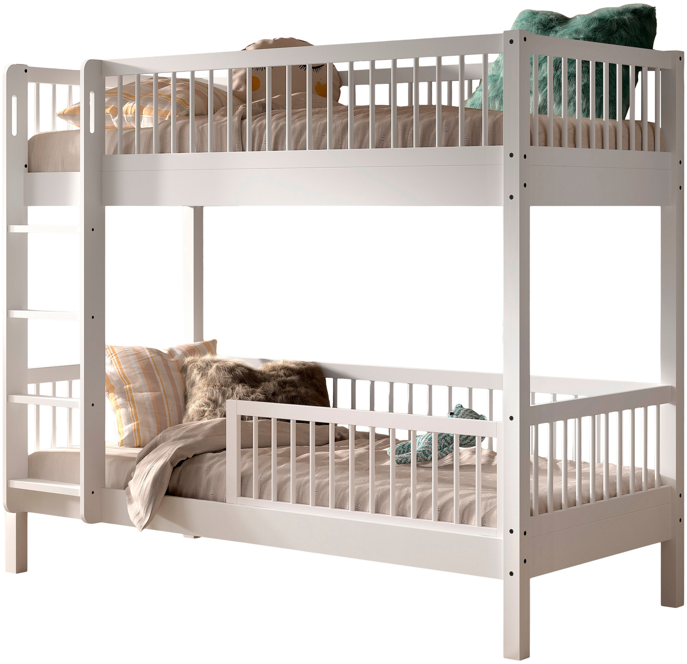 Vipack Etagenbett "Buche massiv weiß, Made in Europe, langlebige Qualität" B/H/T ca. 208x176x98cm, Schublade+unterer Rausfallschutz optional, 2 Lattenroste, wahlweise mit oder ohne Bettschublade und Absturzschutz