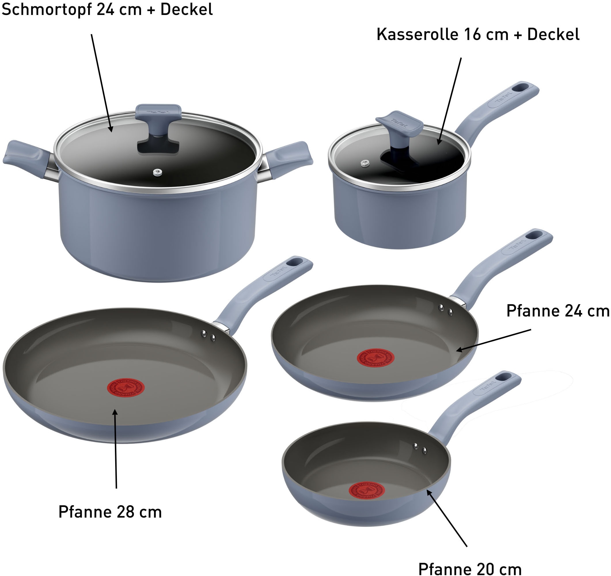 Tefal Pfannen-Set »Cera Color« Aluminium Set, 7 tlg. tlg. Go Ceram Keramik-Antihaftbeschichtung, Thermo-Signal, Induktion