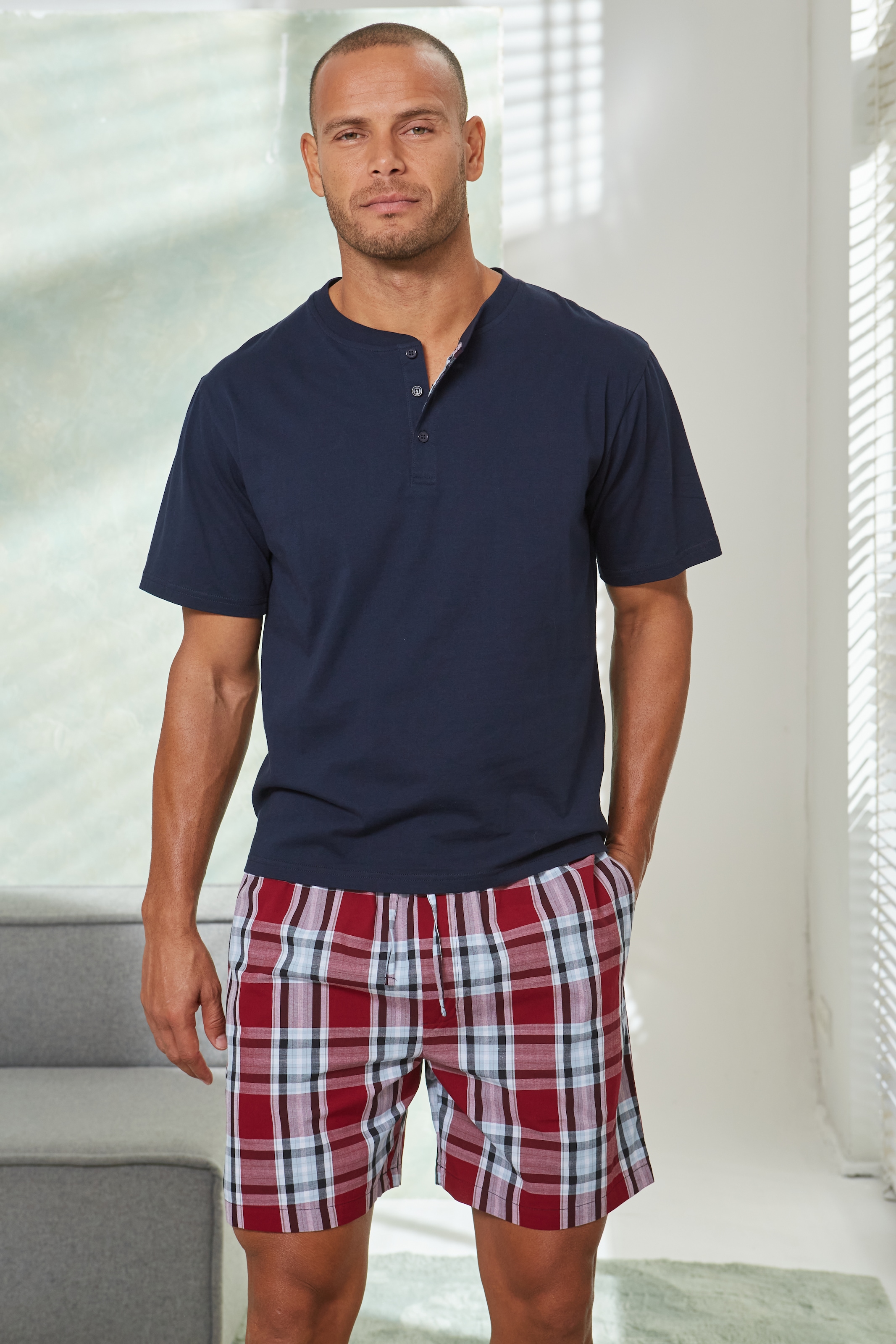 H.I.S Pyjama 1 Stück, 2 tlg. Schlafanzug mit Webshorts günstig online kaufen