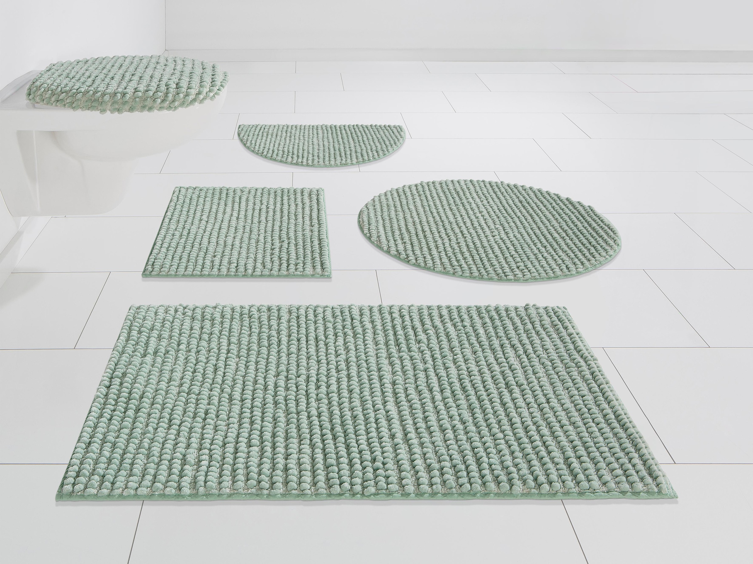 my home "Renat, Badvorleger, Badezimmer Teppich, Scandi" Höhe 15 mm fußbodenheizungsgeeignet schnell trocknend strapazierfähig Badteppich, Badgarnitur, Chenille-Optik, auch als 3 tlg. Set