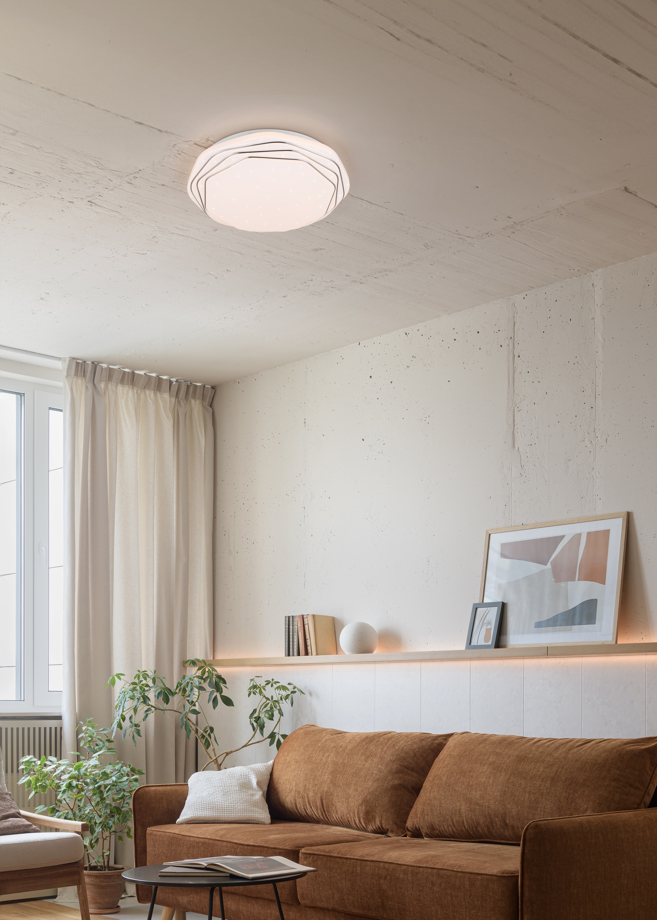 REALITY Leuchten LED Deckenleuchte »DIZZY, LED Deckenlampe mit Fernbedienung und Starlight Cover, Ø 38cm« LED-Board 1 Stk. Farbwechsler | warmweiß - kaltweiß CCT 2700-6500K warmweiß - kaltweiß, dimmbar LED 22W 2600 Lumen