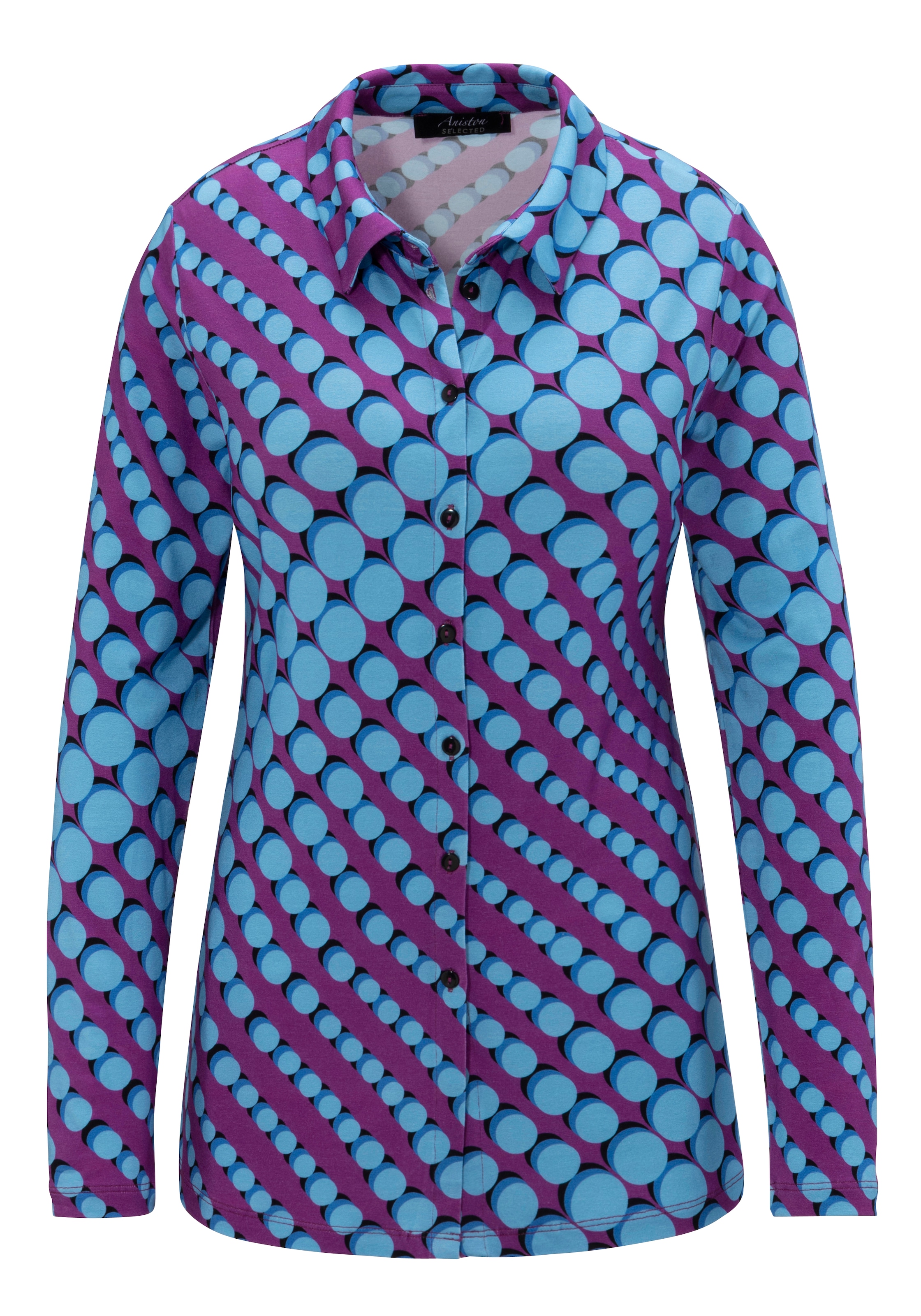Aniston SELECTED Hemdbluse, aus retro mit KOLLEKION Punktedruck elastischem kaufen BAUR Jersey, | - NEUE