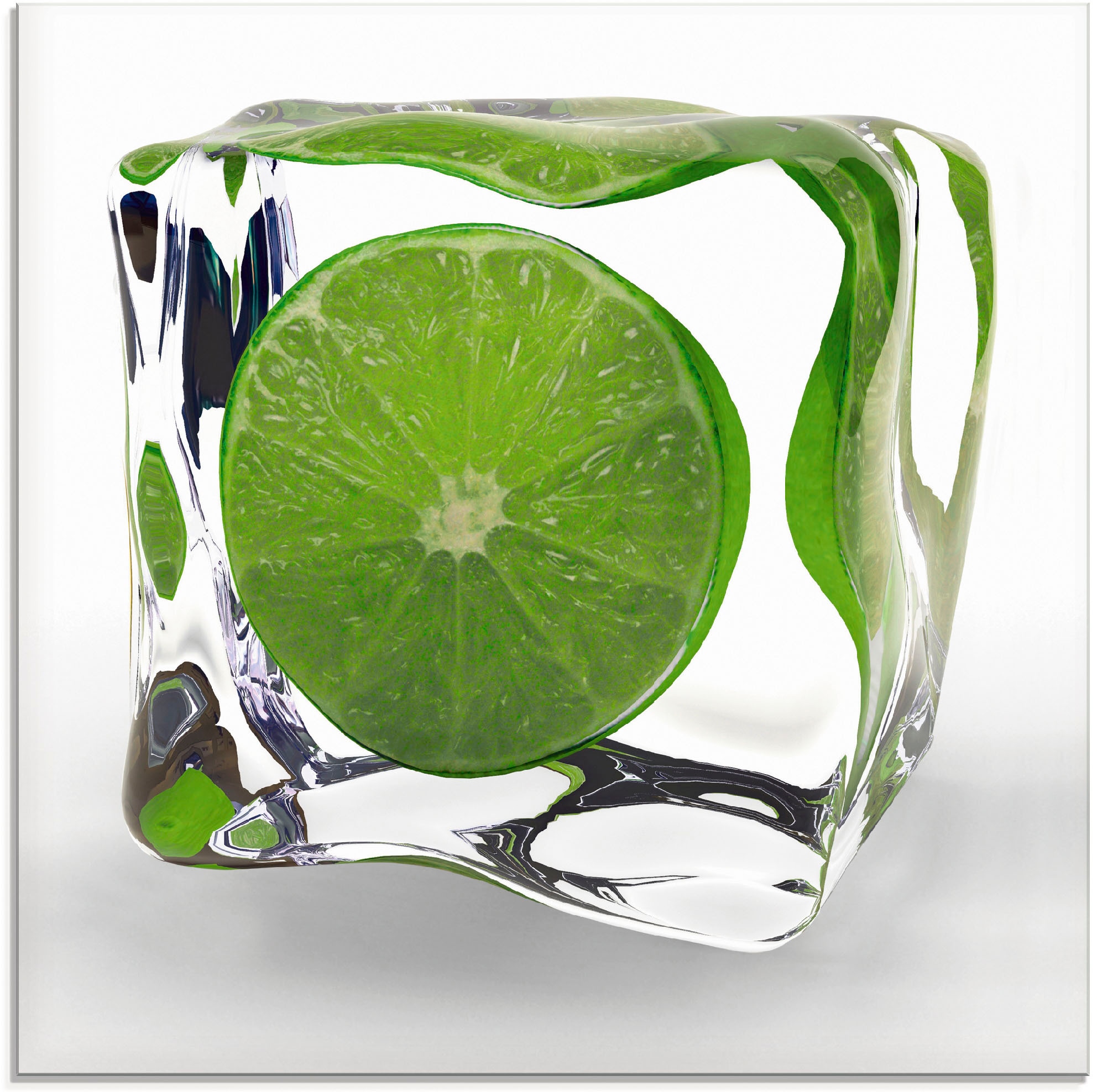 Artland Glasbild "Limette im Eiswürfel", Lebensmittel, (1 St.), in verschiedenen Größen