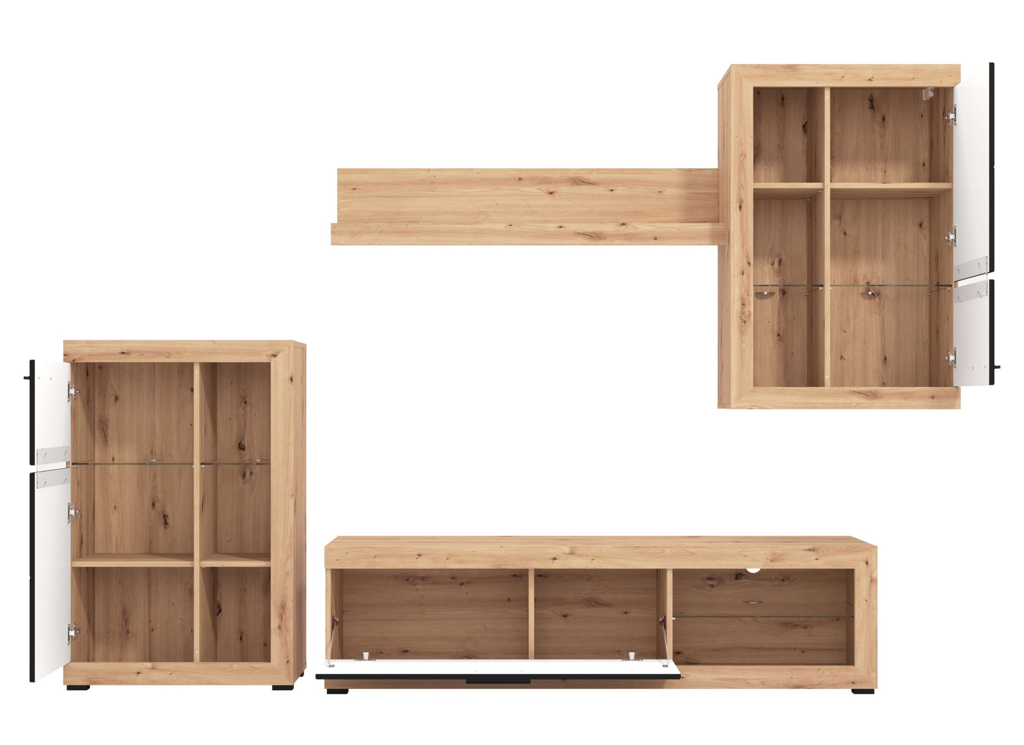INOSIGN Wohnzimmer-Set »Rosso Wohnwand, Mediawand, Anbauwand, für TV bis 60', Breite 267 cm«, (Komplett-Set, 4 St., 4-st), Set besteht aus Highboard, TV-board, Wandregal und Hängeschrank