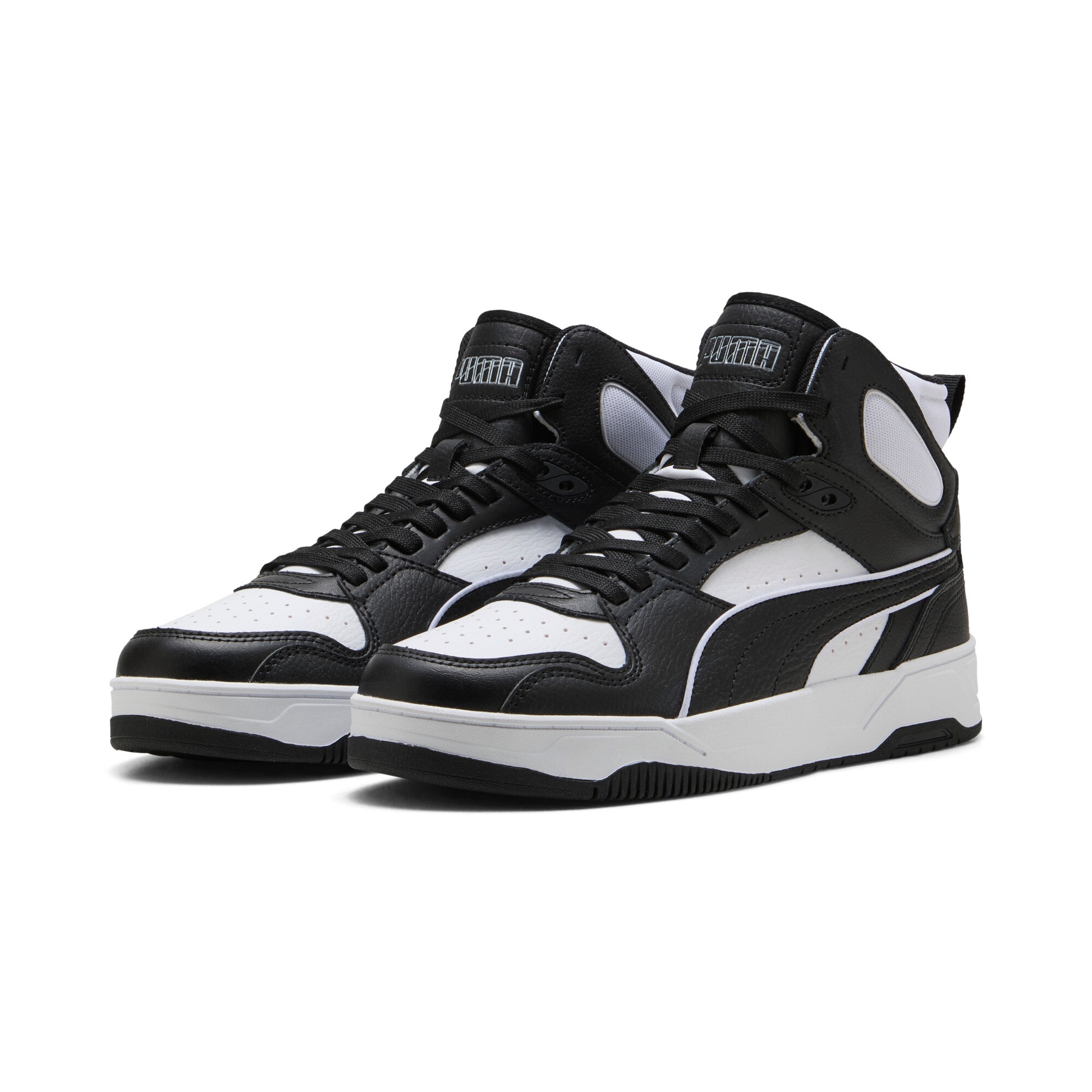 Sneaker PUMA "RBD BREAK MID", Herren, Gr. 46, schwarz-weiß (puma weiß, puma schwarz, puma weiß), Leder, mehrfarbig, Schuhe Sneaker, knöchelhoch, mit Gummilaufsohle, Obermaterial aus Leder