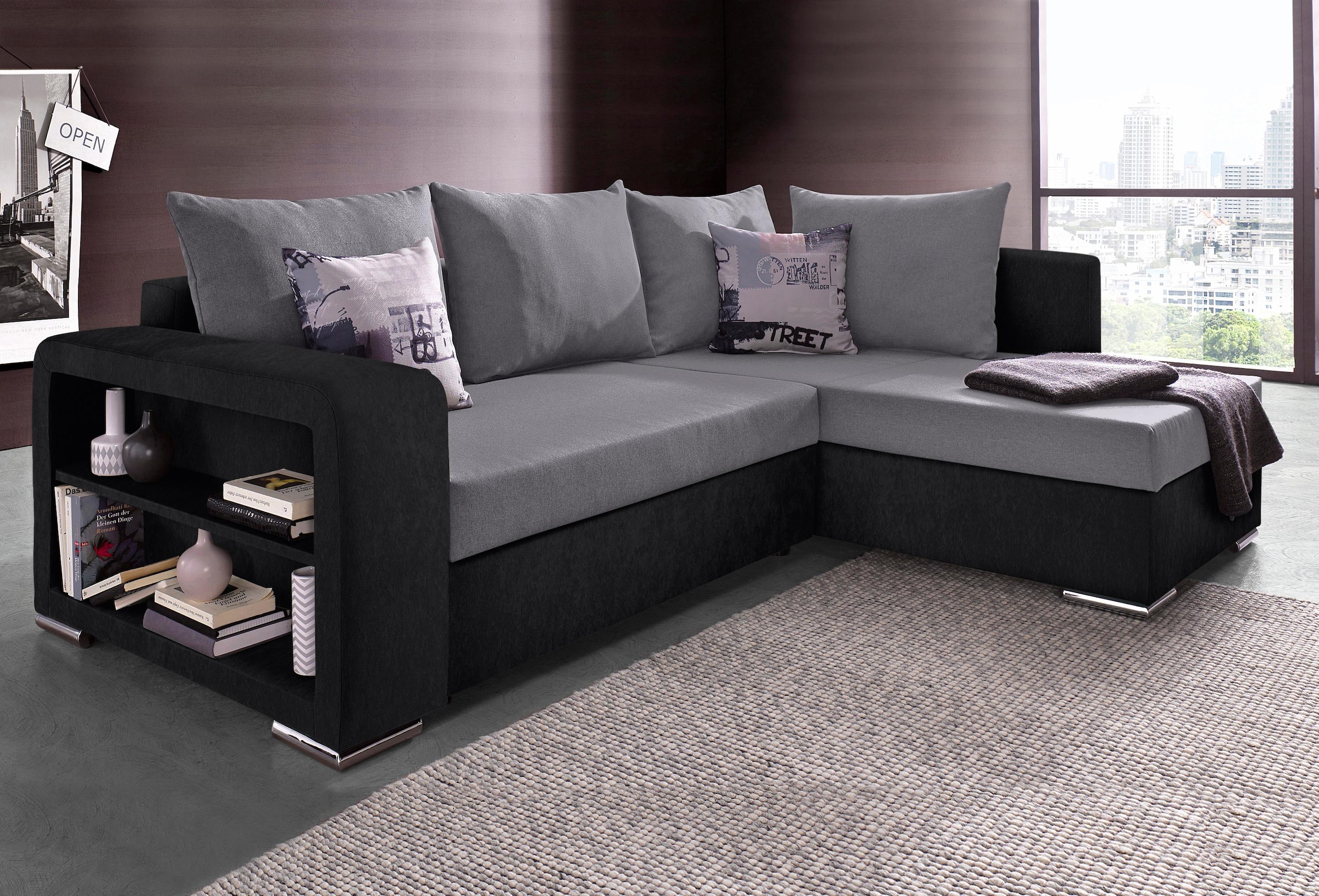 COLLECTION AB Ecksofa John mit Bettfunktion, Bettkasten und Regalarmteil