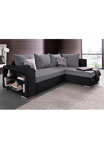 Ecksofa John mit Bettfunktion, Bettkasten und Regalarmteil