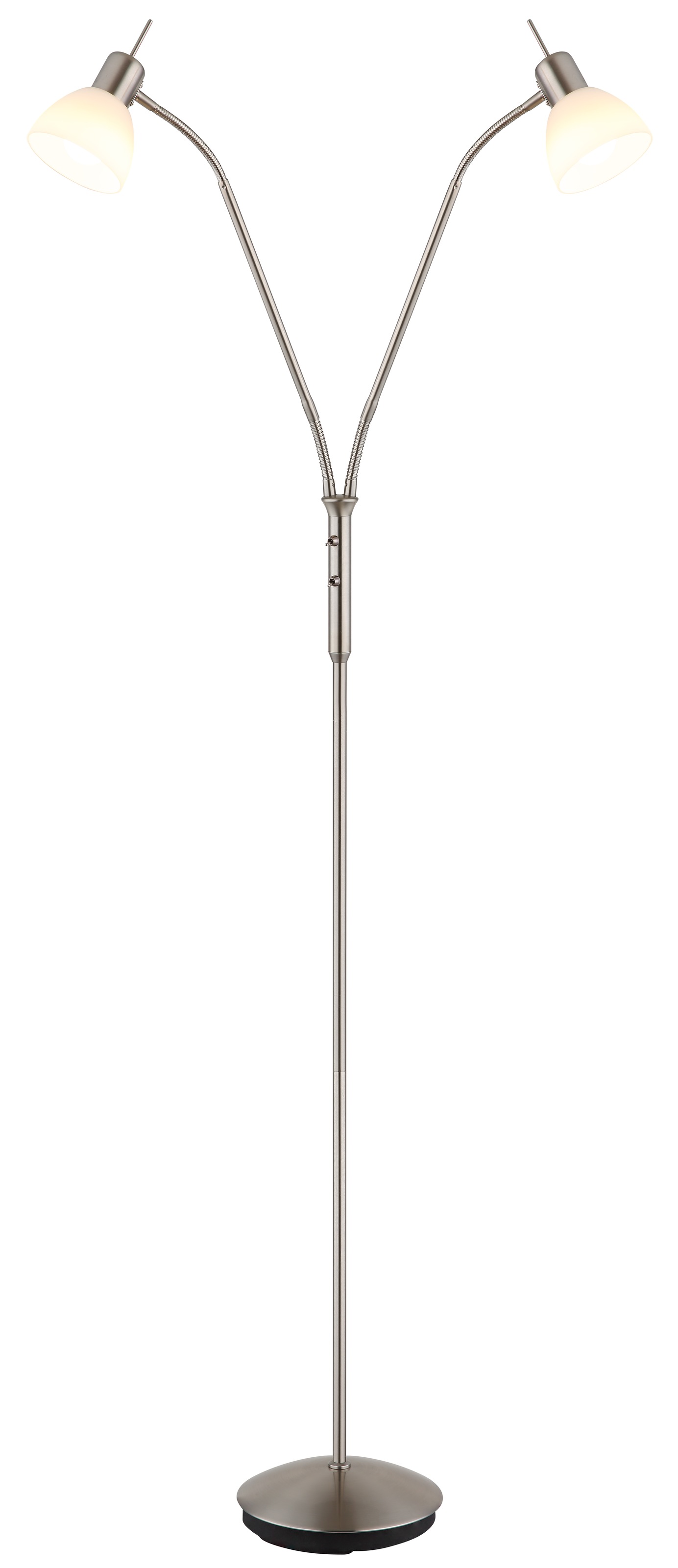 NOWA Stehlampe »MALTE« E14 1 Stk. Warmweiß Metall Nickel matt, Glas opal, 2-arm Flexo, inkl. 2x E14 LED