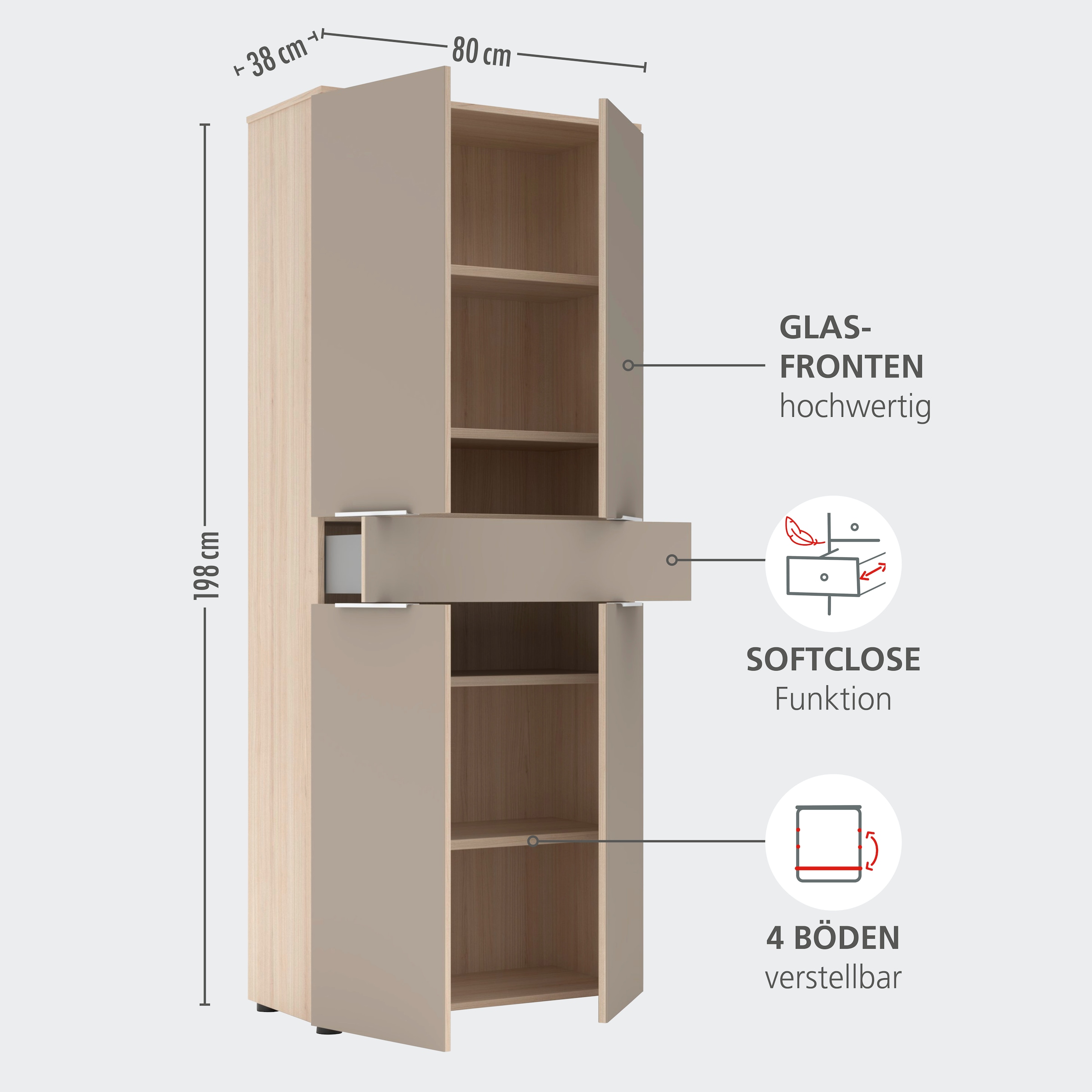 Innostyle Aktenschrank »Büroschrank Santorin, 80/198/38 cm ( B/H/T)« 1 Stk. tlg.