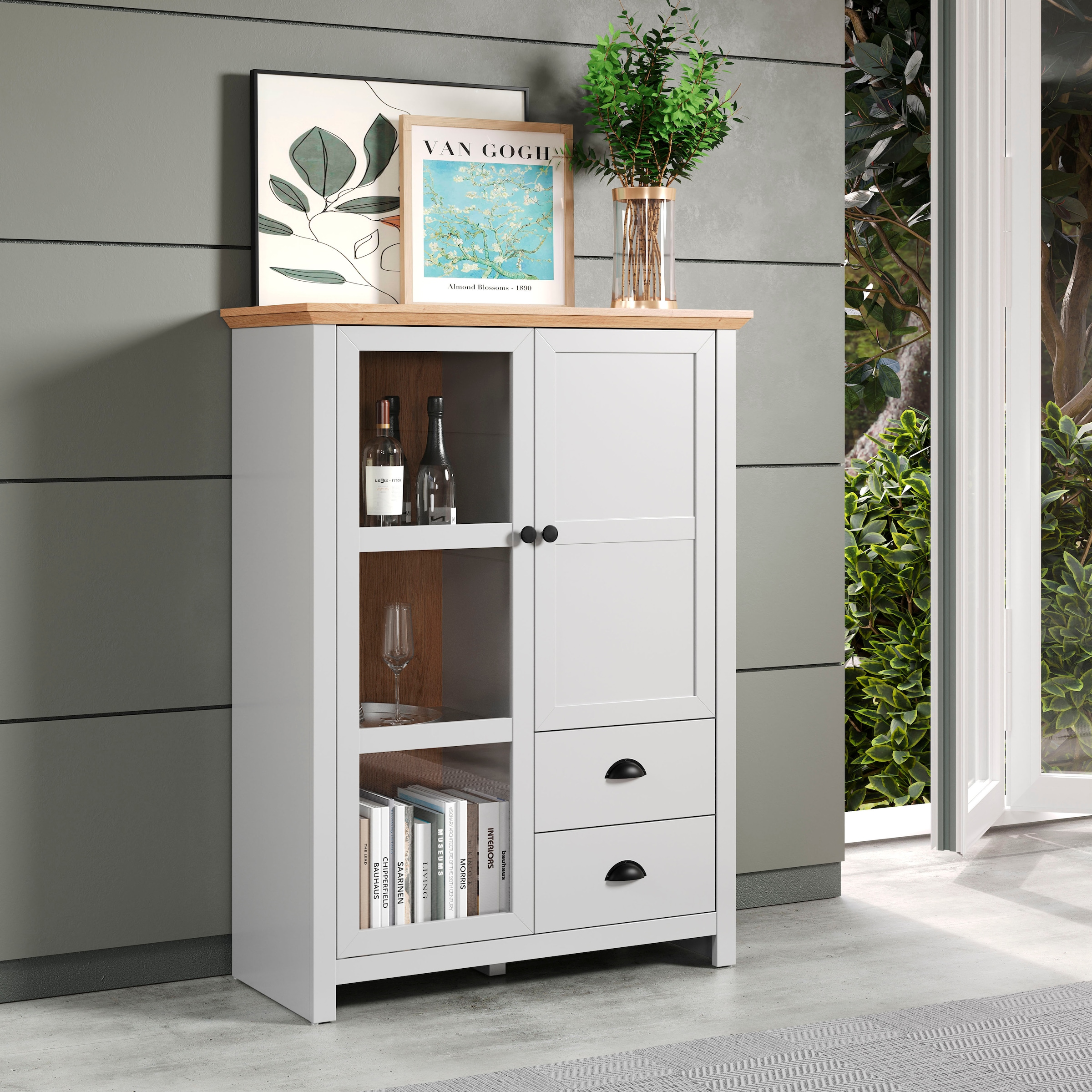 Home affaire Highboard »Herzwill«, Breite 97 cm, Höhe 130 cm, Stauraum, Türen und Korpus, mattes Grau