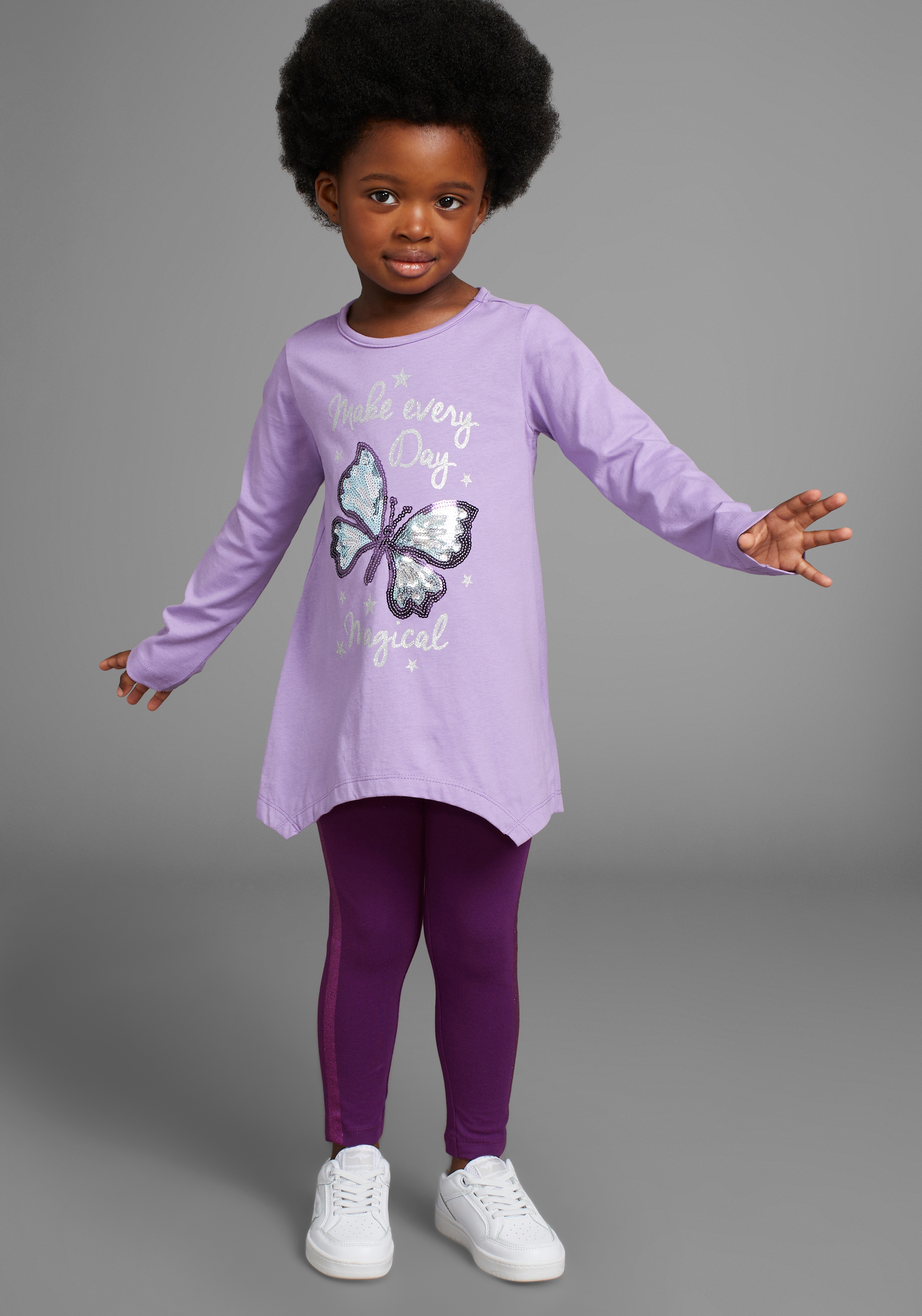 KIDSWORLD Langarmshirt & Leggings "2tlg. Set Shirt + Leggings mit Glitzerdetails" Set, 2, 2 Stk. niedlicher Schmetterling für kleine Mädchen