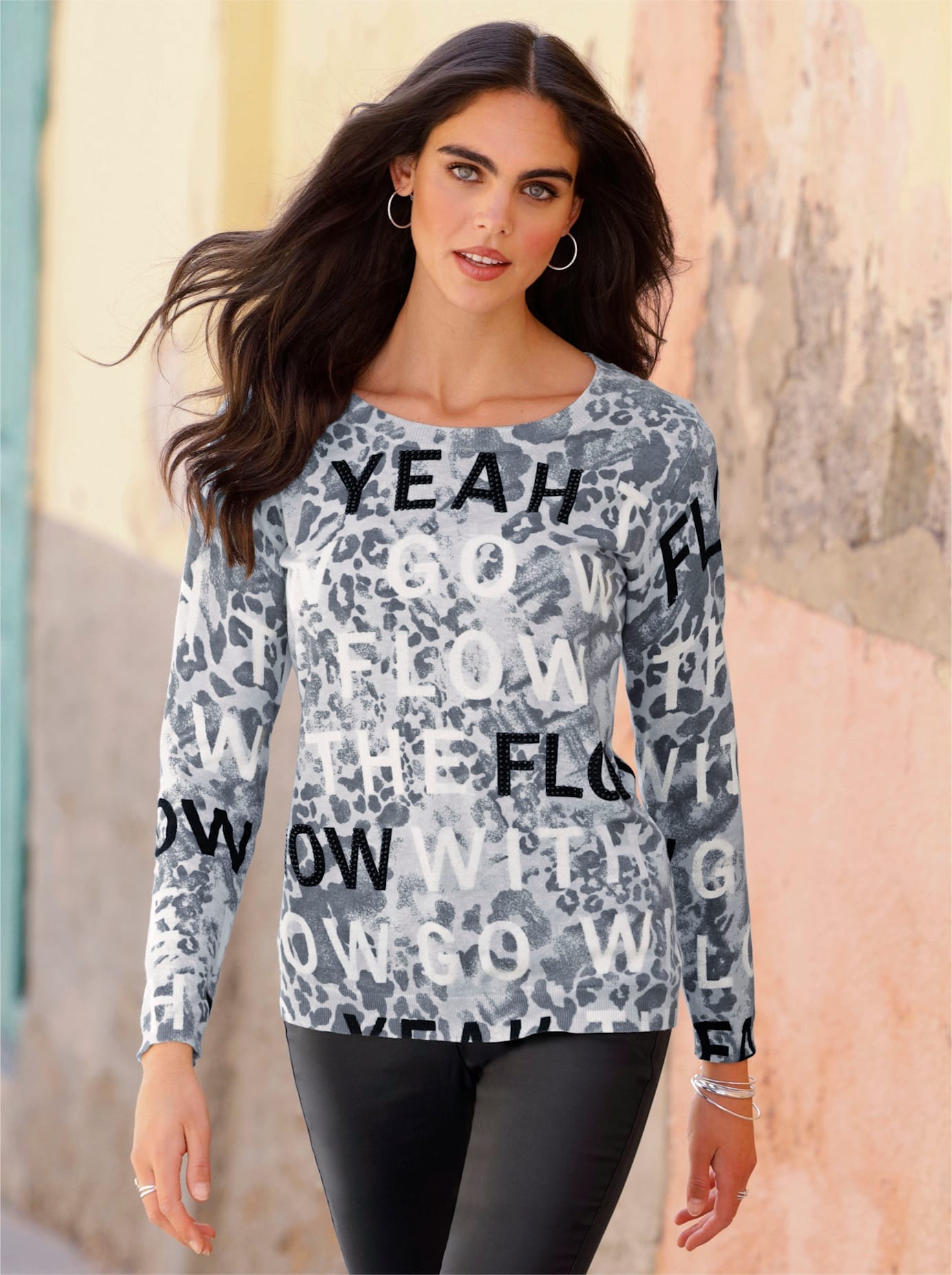 heine Strickpullover "Druck-Pullover" günstig online kaufen