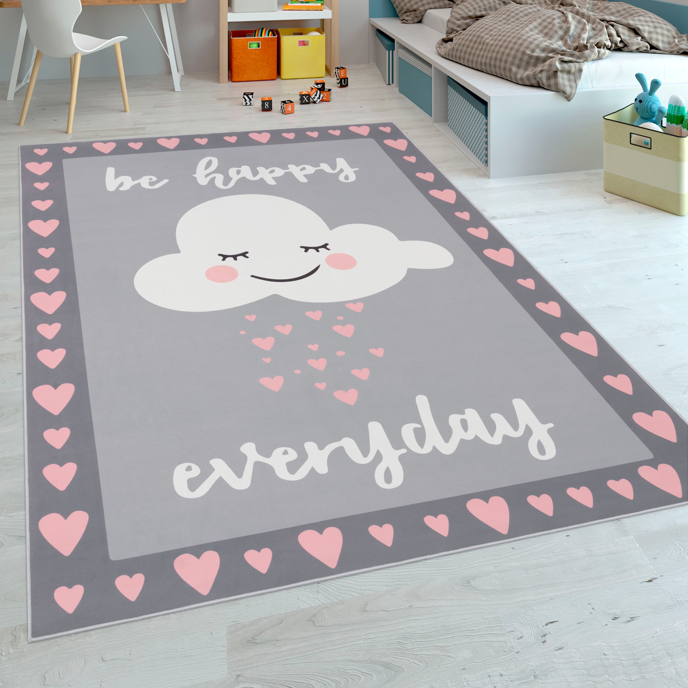 Paco Home Kinderteppich »Aleyna 119«, rechteckig, 5 mm Höhe, Spielteppich, bedruckt, Motiv Wolke und Spruch, mit Bordüre