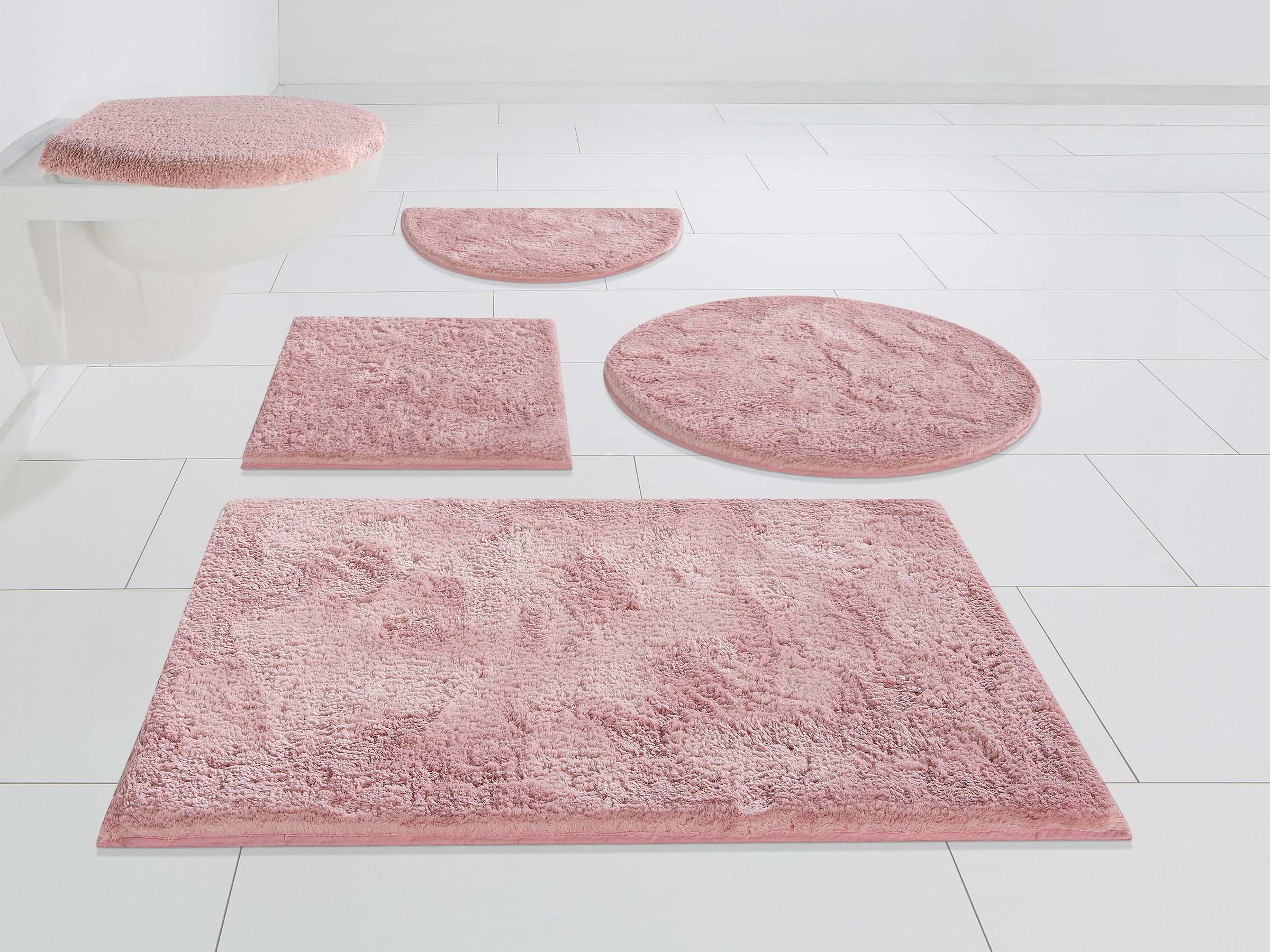 my home Badematte »Jos, Badvorleger, Badezimmer Teppich«, rutschhemmend beschichtet, fußbodenheizungsgeeignet-schnell trocknend, Badematten in Pastell-Farben, Badteppich als 3 teiliges Set erhältlich