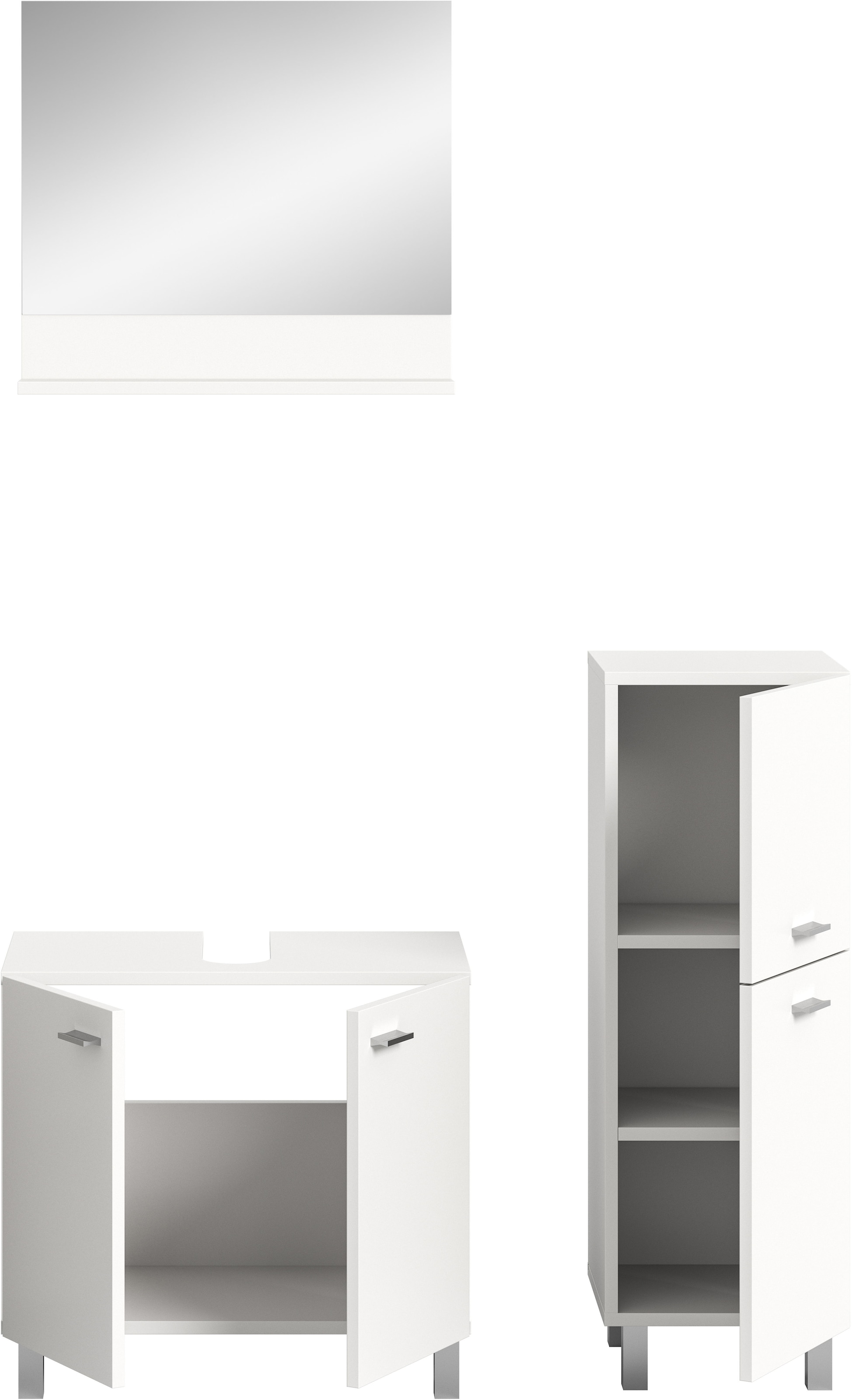 welltime Badmöbel-Set »Tampa, Breite 102cm, 3-teilig«, (3 St.), Waschbeckenunterschrank, Spiegel, Midischrank