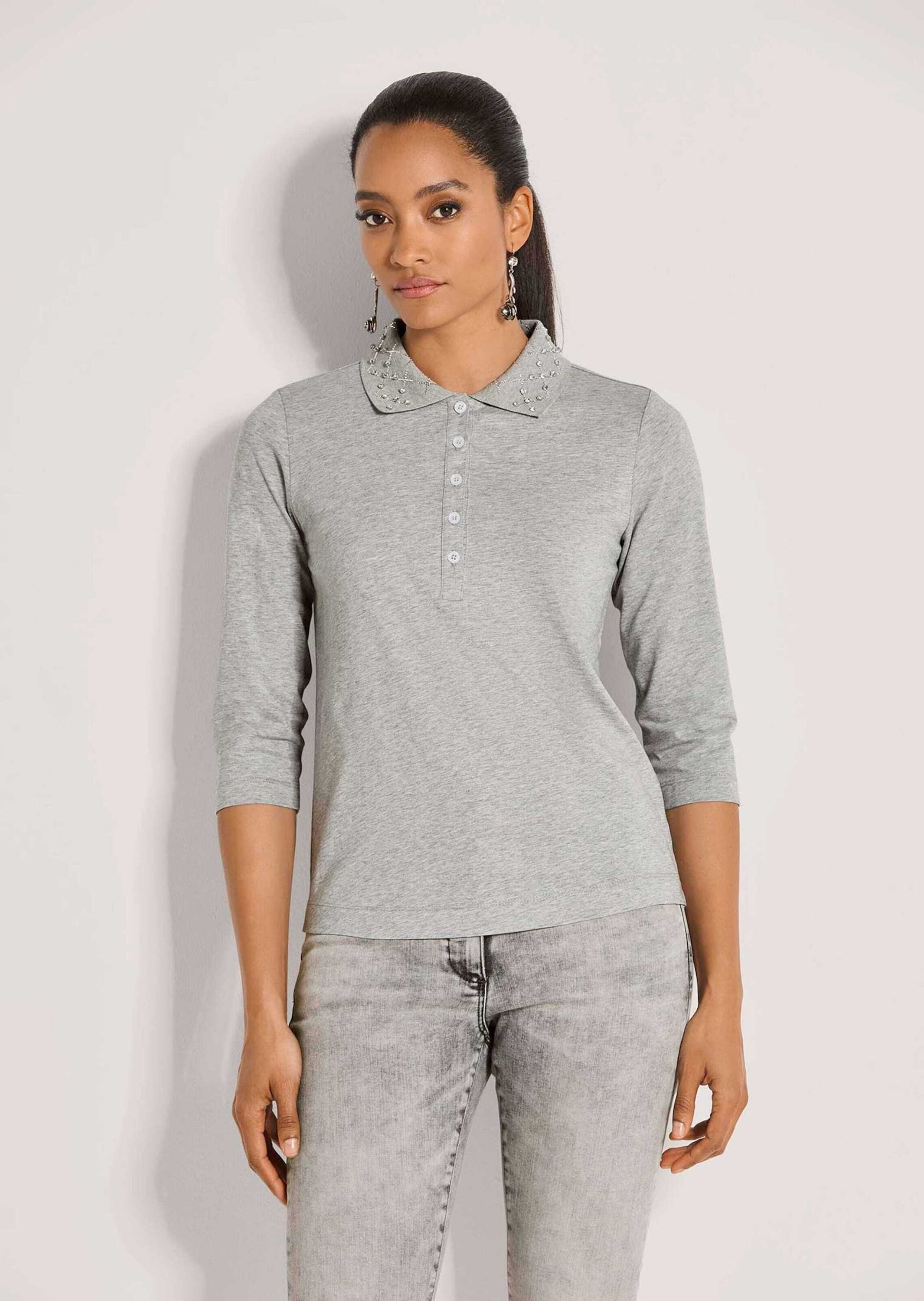 MADELEINE 3/4-Arm-Shirt »Shirt Poloshirt mit Zierstein-Kragen«