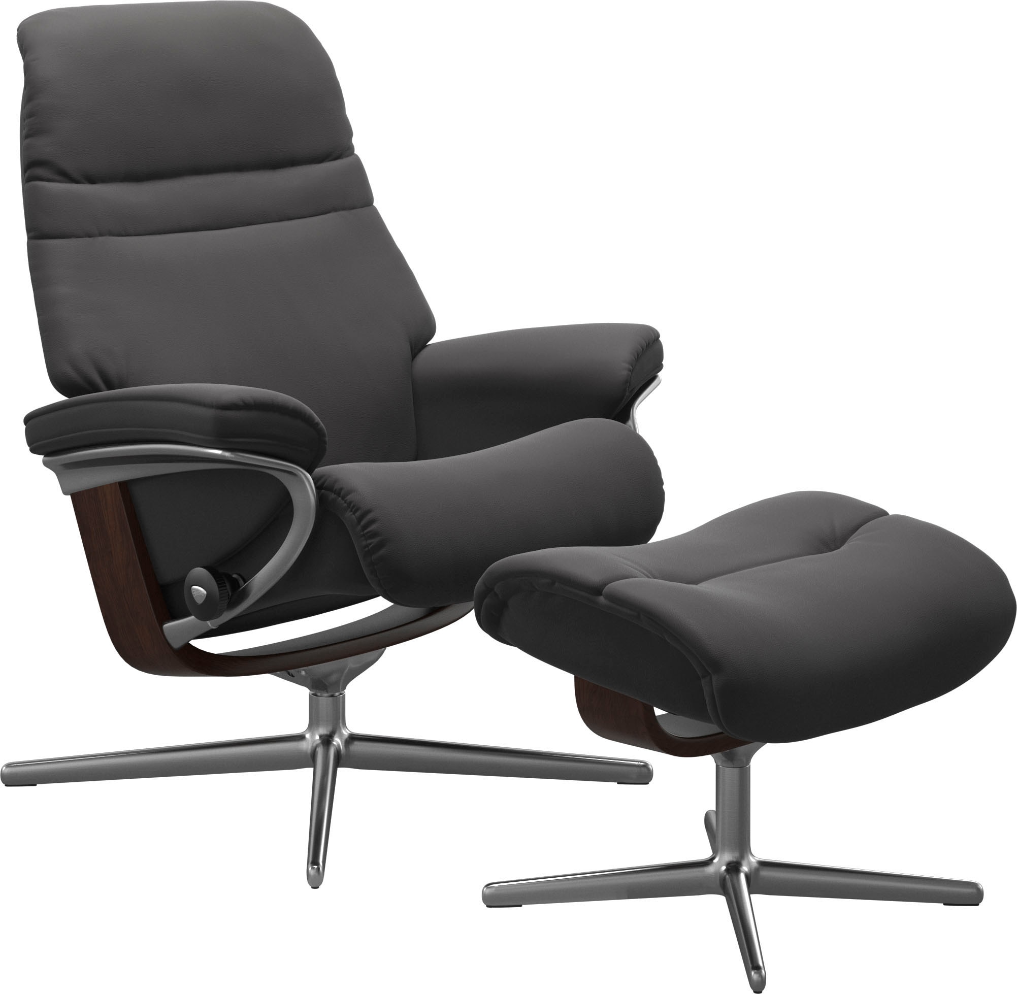 Stressless Relaxsessel "Sunrise" Set, Relaxsessel mit Hocker, mit Hocker, mit Cross Base, Größe S, M & L, Holzakzent Braun