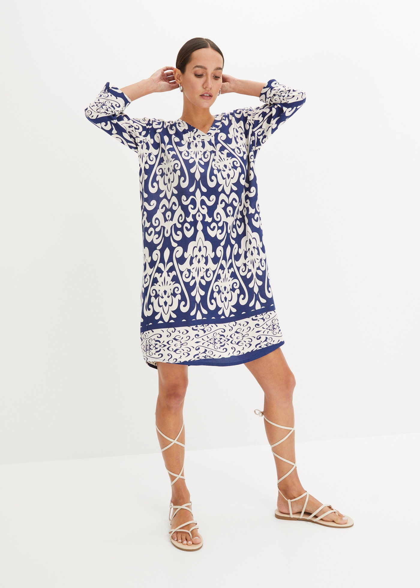 bonprix Tunikakleid aus Viskose, eleganter Stil, A-Linien-Passform, 3/4-Ärmel