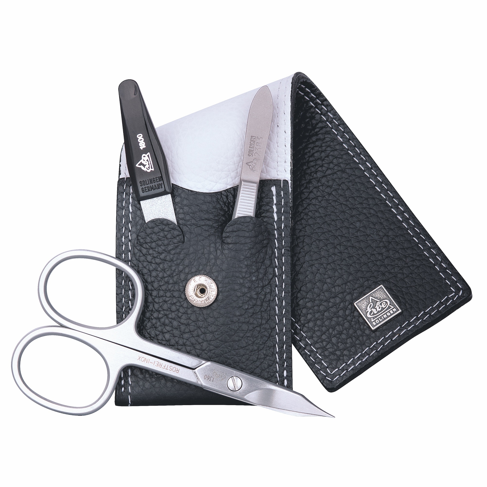 ERBE Maniküre-Etui »Colorado«, (Set, 3 tlg.), Echtleder, Kontrastnähte, Druckknopfverschluss, rostfreie Instrumente