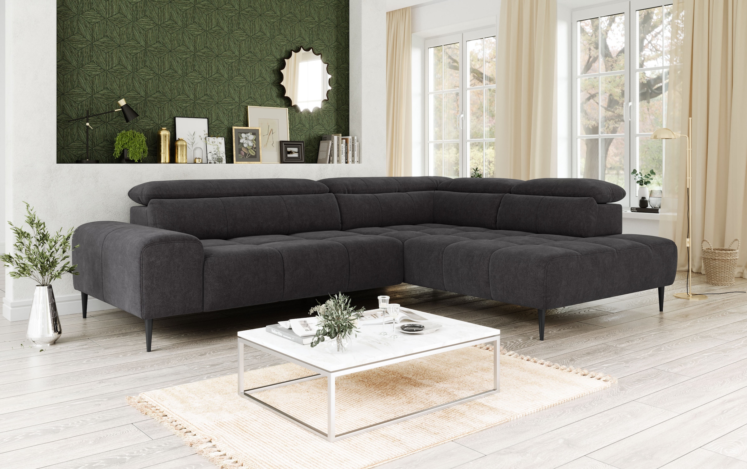 OTTO home Ecksofa "Theo L-Form, B: 298 cm" mit Kopfteilverstellung, optional Sitztiefenverstellung