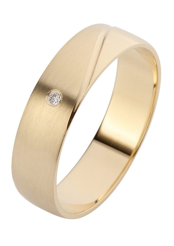 Trauring FIRETTI "Schmuck Geschenk Gold Hochzeit Ehering Trauring "LIEBE" Gr. 23, gold (gelbgoldfarben), Fingerringe, Damen, 23, 0,01 SI = kleine Einschlüsse mit Brillant, Gelbgold 585, 5mm, Trauring, Made in Germany, wahlweise mit oder ohne Brillant