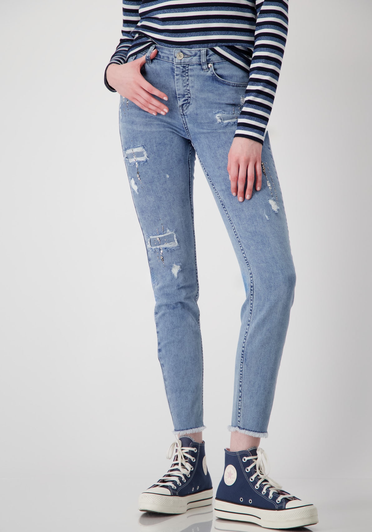 Monari Röhrenjeans, mit Destroyed-Effekten günstig online kaufen