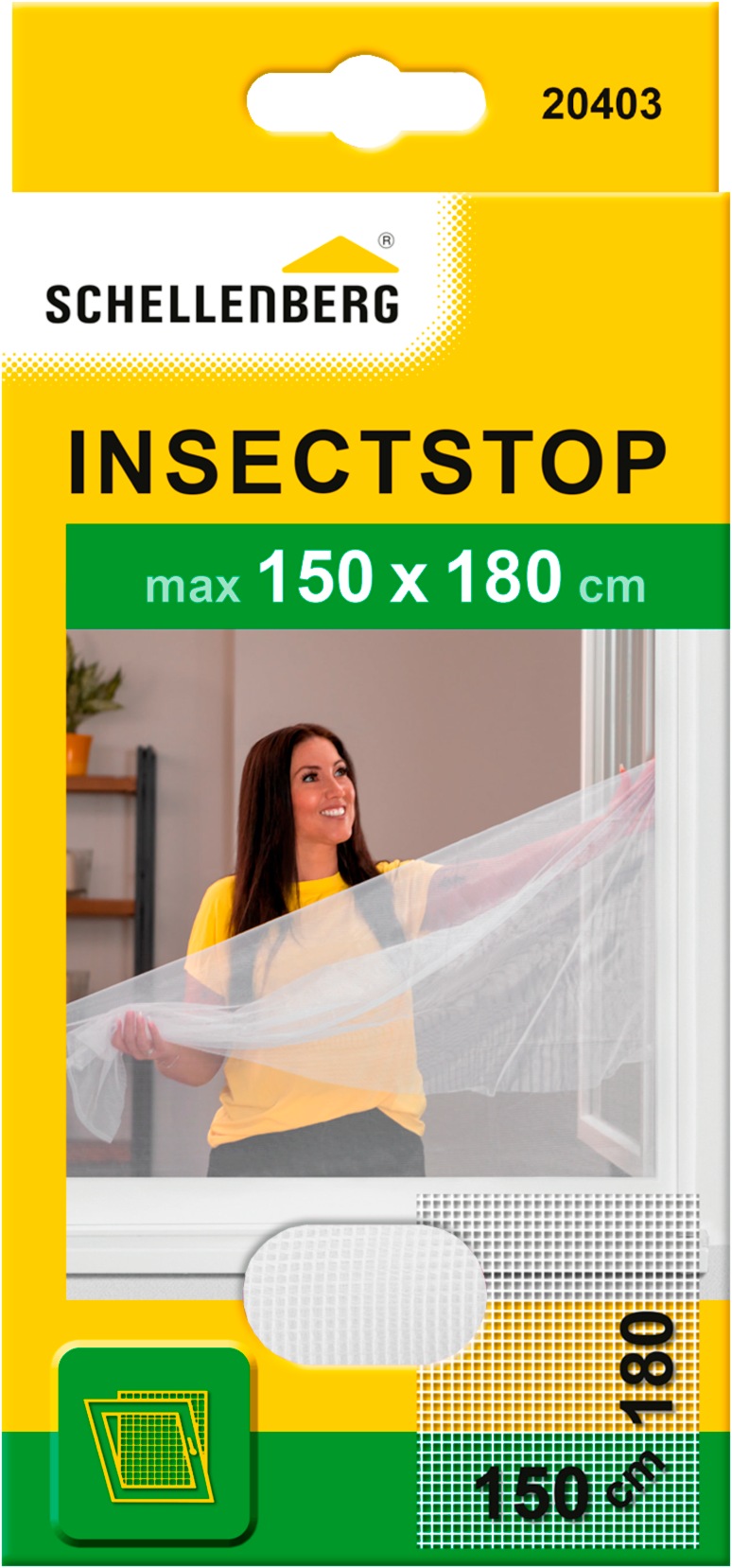 SCHELLENBERG Fliegengitter-Gewebe "Insektenschutz und Mückenschutz für Fenster ohne bohren" Set, 1 Stk. tlg. inkl. Befestigungsband, 150 x 180 cm, anthrazit und weiß