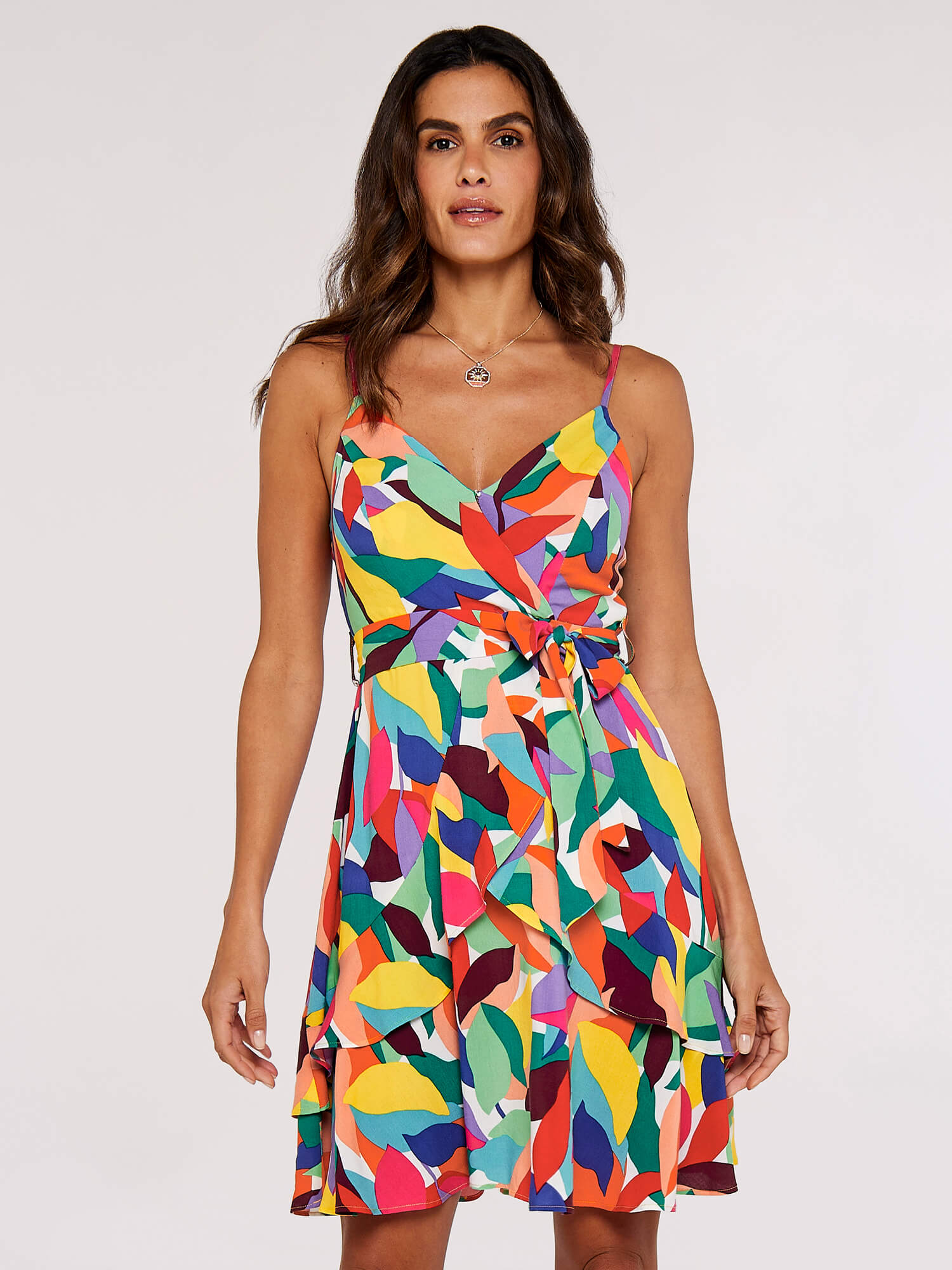 Apricot Maxikleid "Buntes Spaghettikleid" Mit Bindeband, 2 Tlg. In Wickeloptik