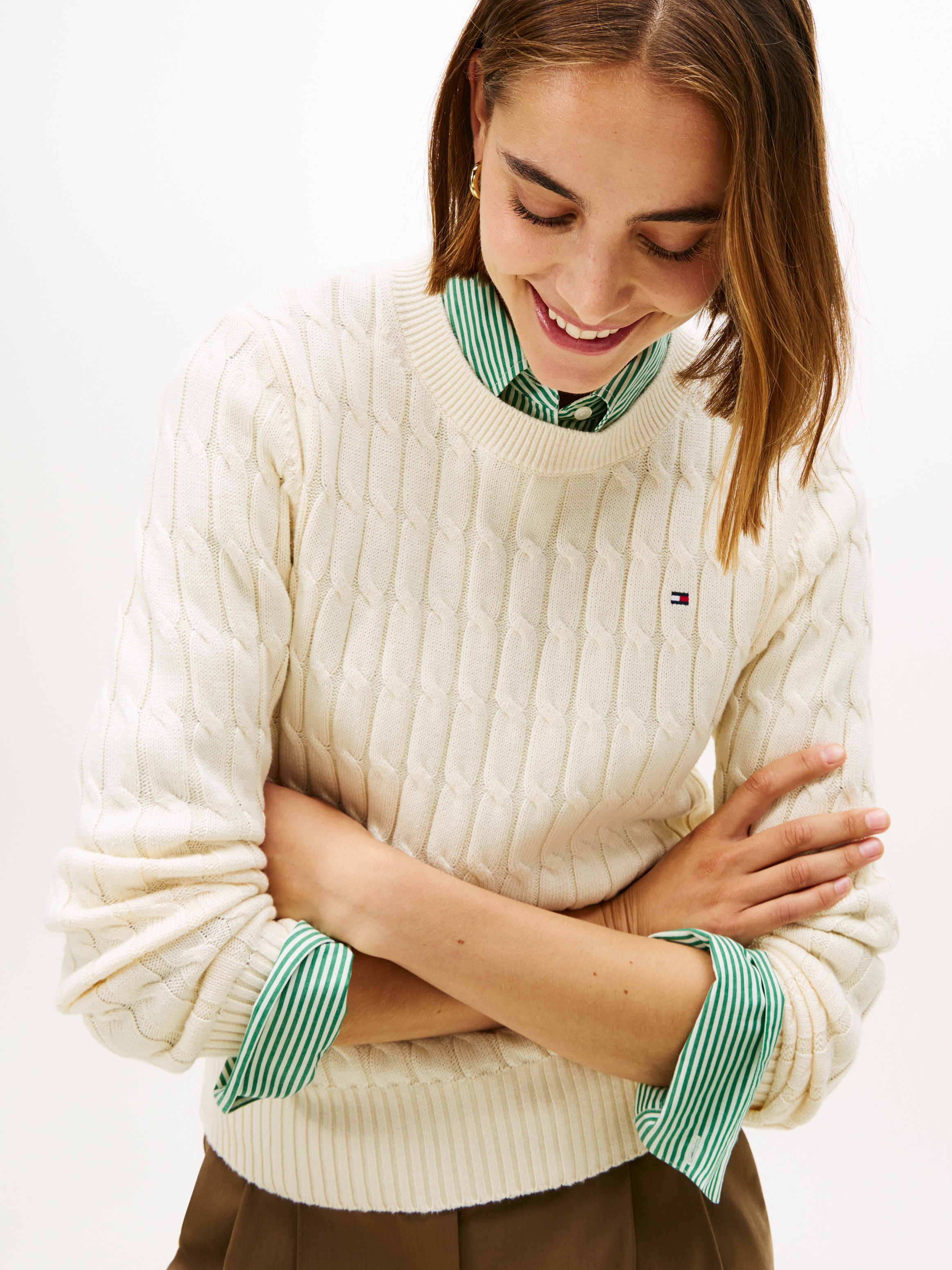 Tommy Hilfiger Rundhalspullover »CO CABLE MID GG C-NK LS SWT« mit Zopfmuster