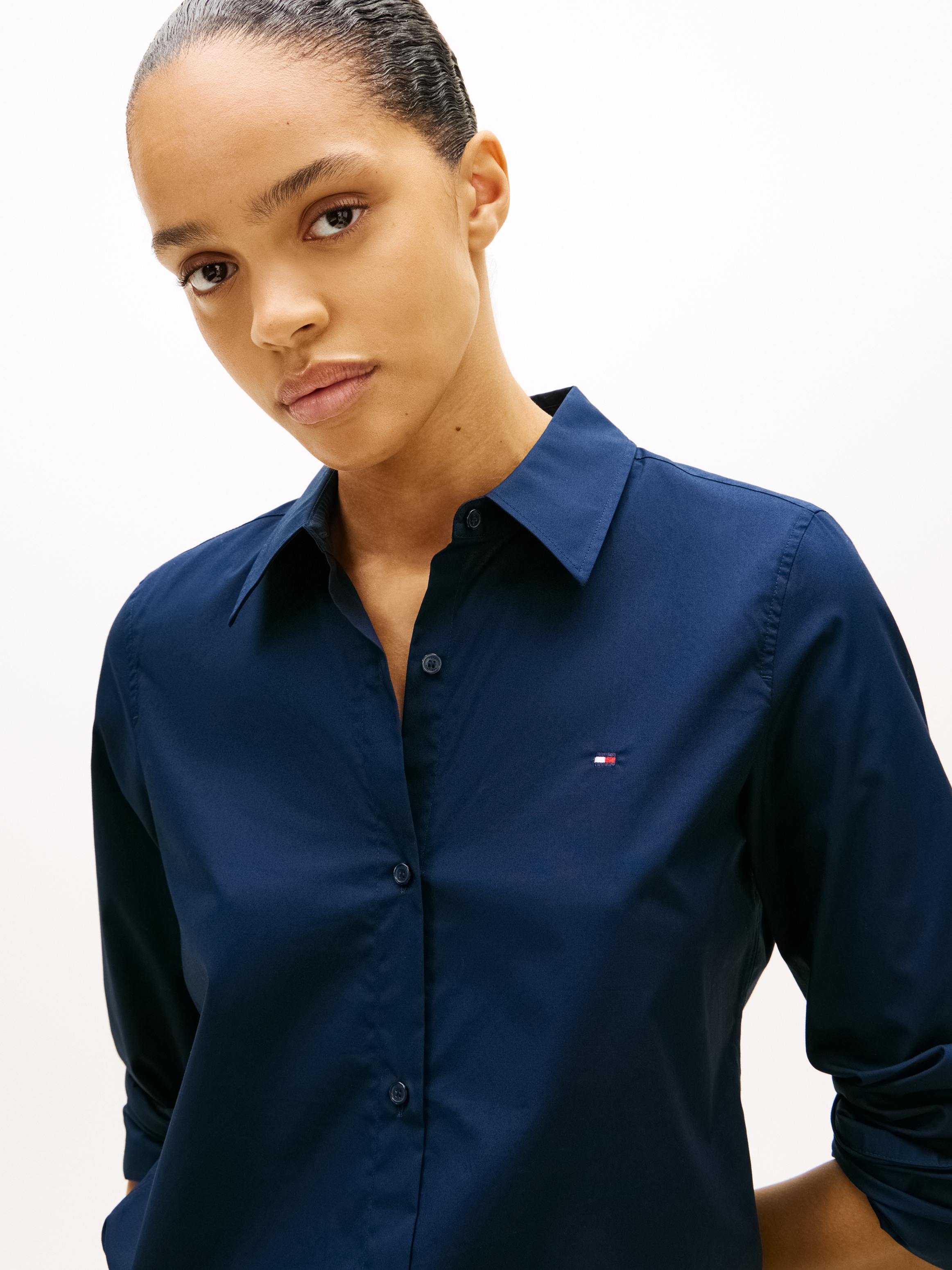 Tommy Hilfiger Hemdbluse »STRETCH REGULAR LS SHIRT« mit gesticktem Tommy Hilfiger Logo