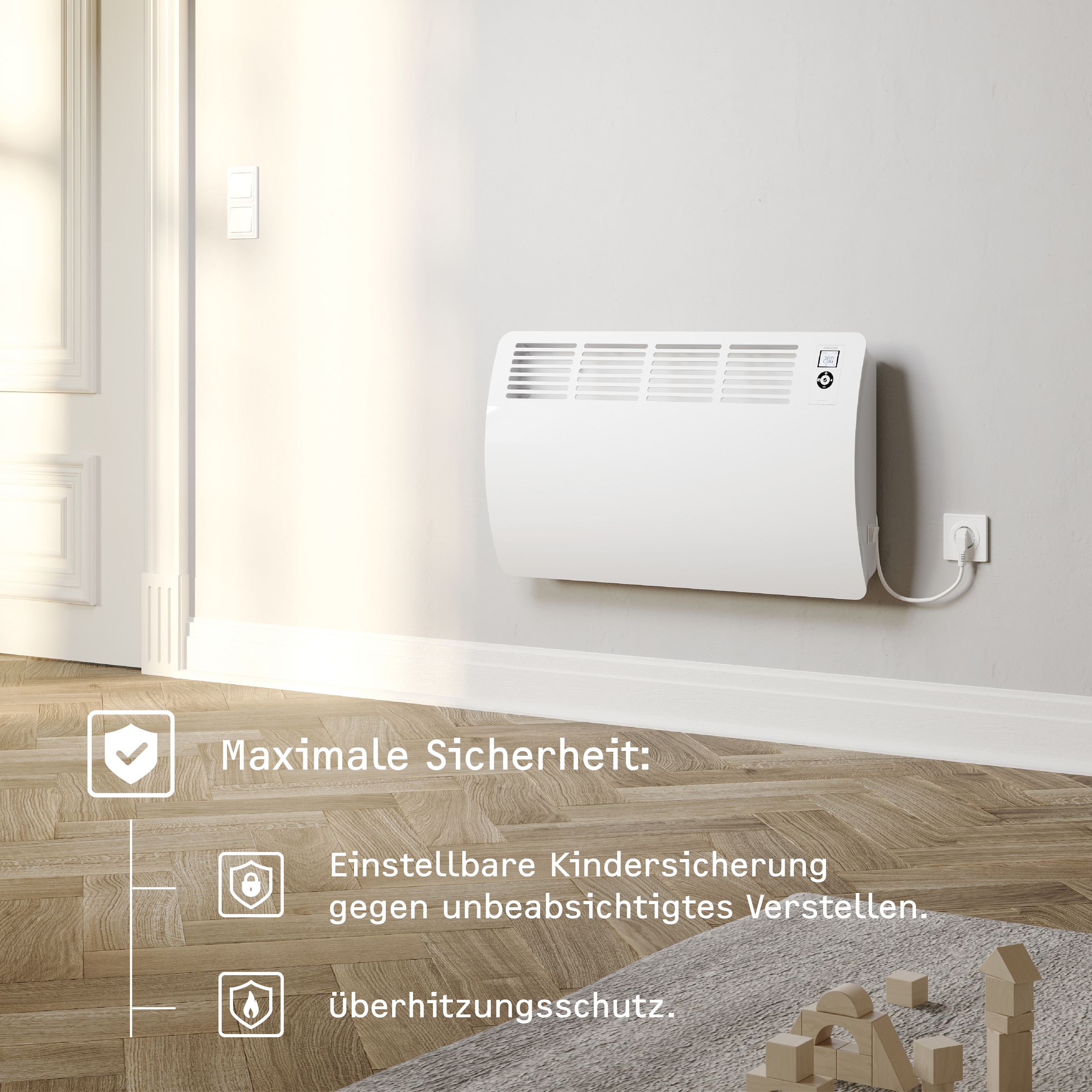 STIEBEL ELTRON Konvektor »»CON 10 Premium«, Wandkonvektor, energiesparend, VDE geprüft, 1 kW«, für ca. 12 m², LC-Display, Wochen-/120 Min-Kurzzeittimer, Silent Mode