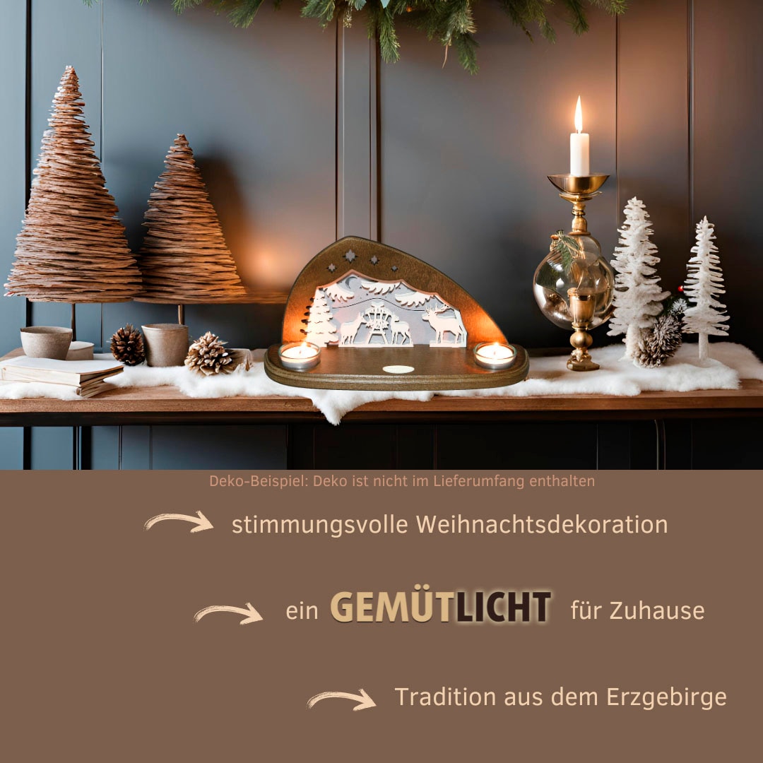 Weigla Teelichthalter »Waldtiere, Mini Schwibbogen, Tischdeko für Weihnachten«, (1 St.), Erzgebirge garantiert, Weihnachtsdeko Innen, Weihnachtsbeleuchtung
