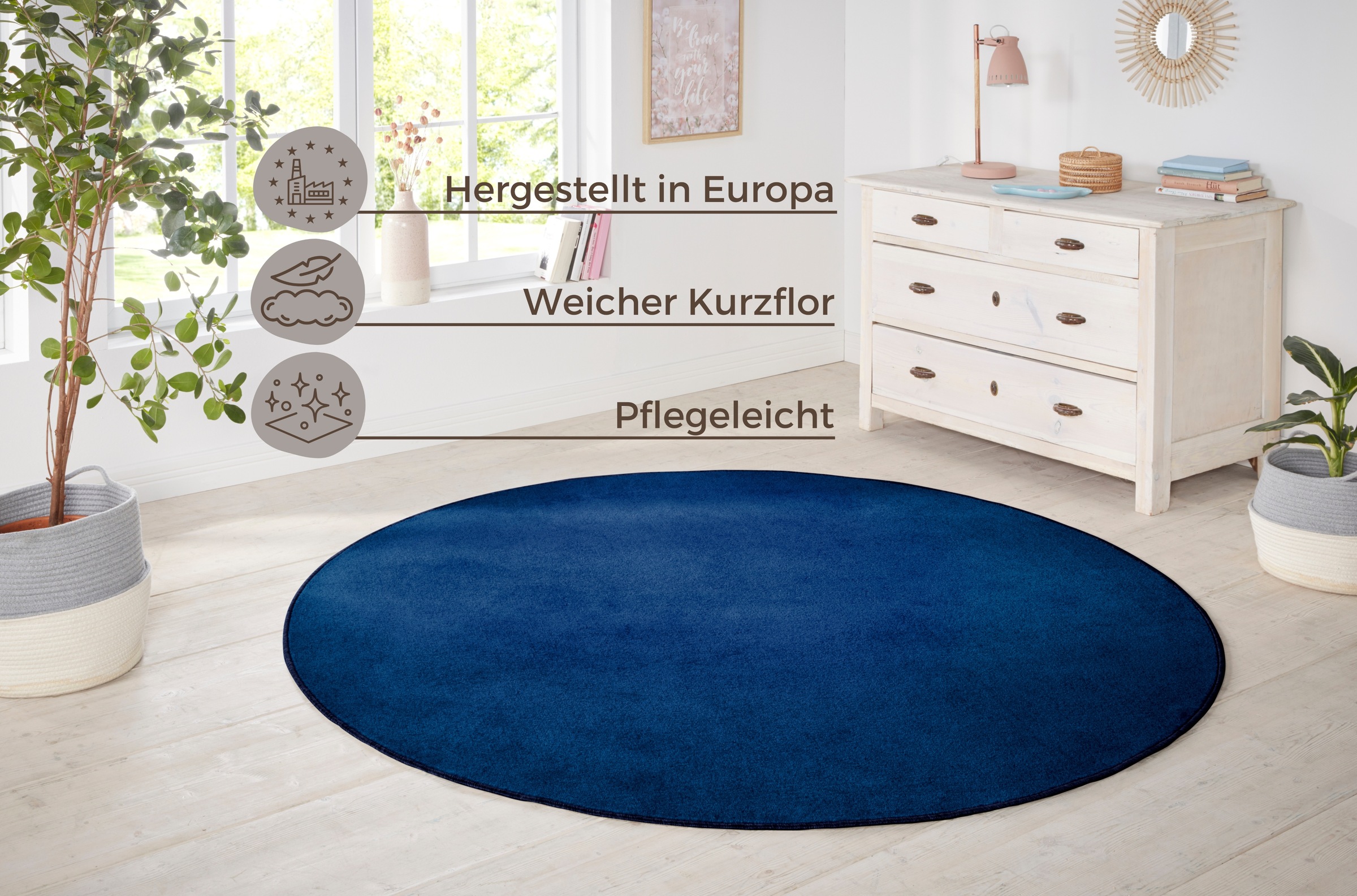 HANSE Home Teppich »Shashi«, rund, 8,5 mm Höhe, Kurzflor, Unifarben, Teppich, Weich, Esszimmer, Kinderzimmer, Flur