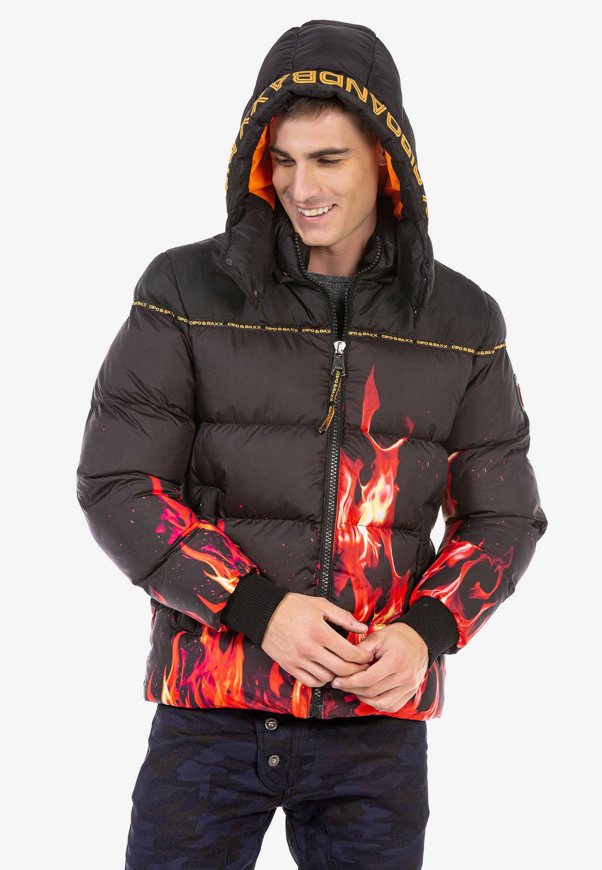 Cipo & Baxx Winterjacke »Winterjacke«, mit Kapuze, mit Flammen-Motiv