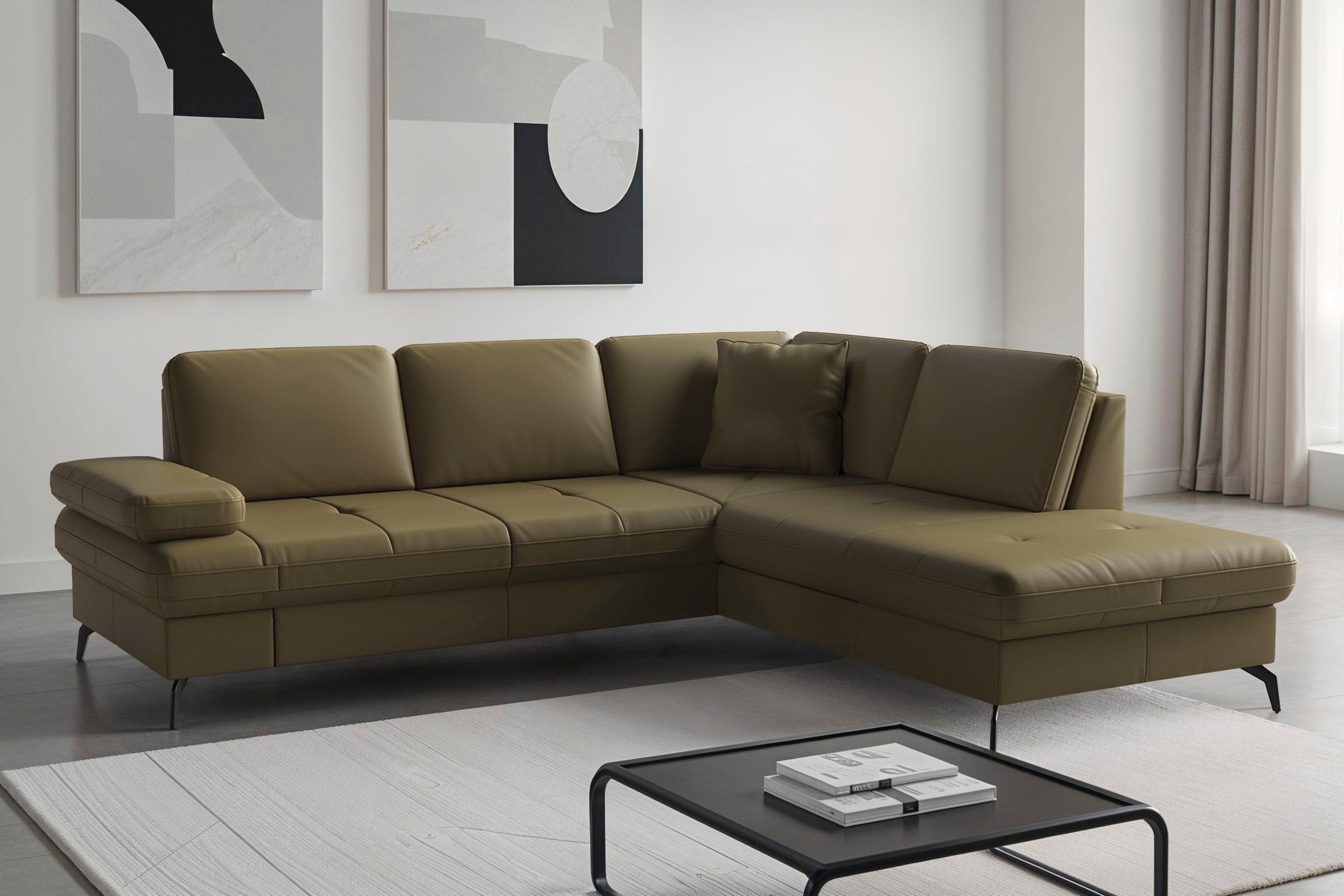 SIT & MORE Morris Jubi Corner Sofa with Ottoman olive