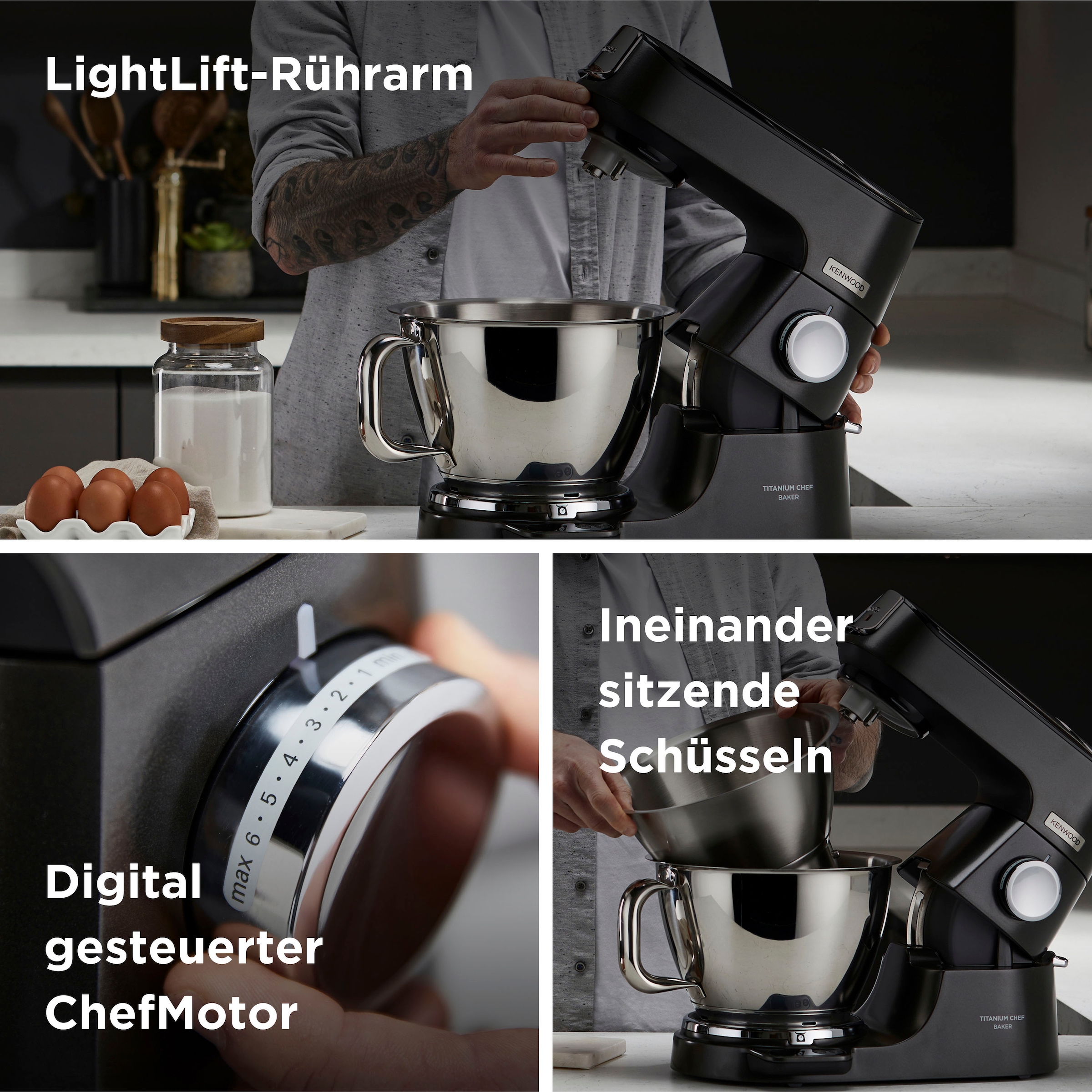 KENWOOD Küchenmaschine »Titanium Chef Baker KVC85.004BK«, Zubehör, Gratis Wert: UVP 319,- Gratis Mixaufsatz + Schnitzelwerk