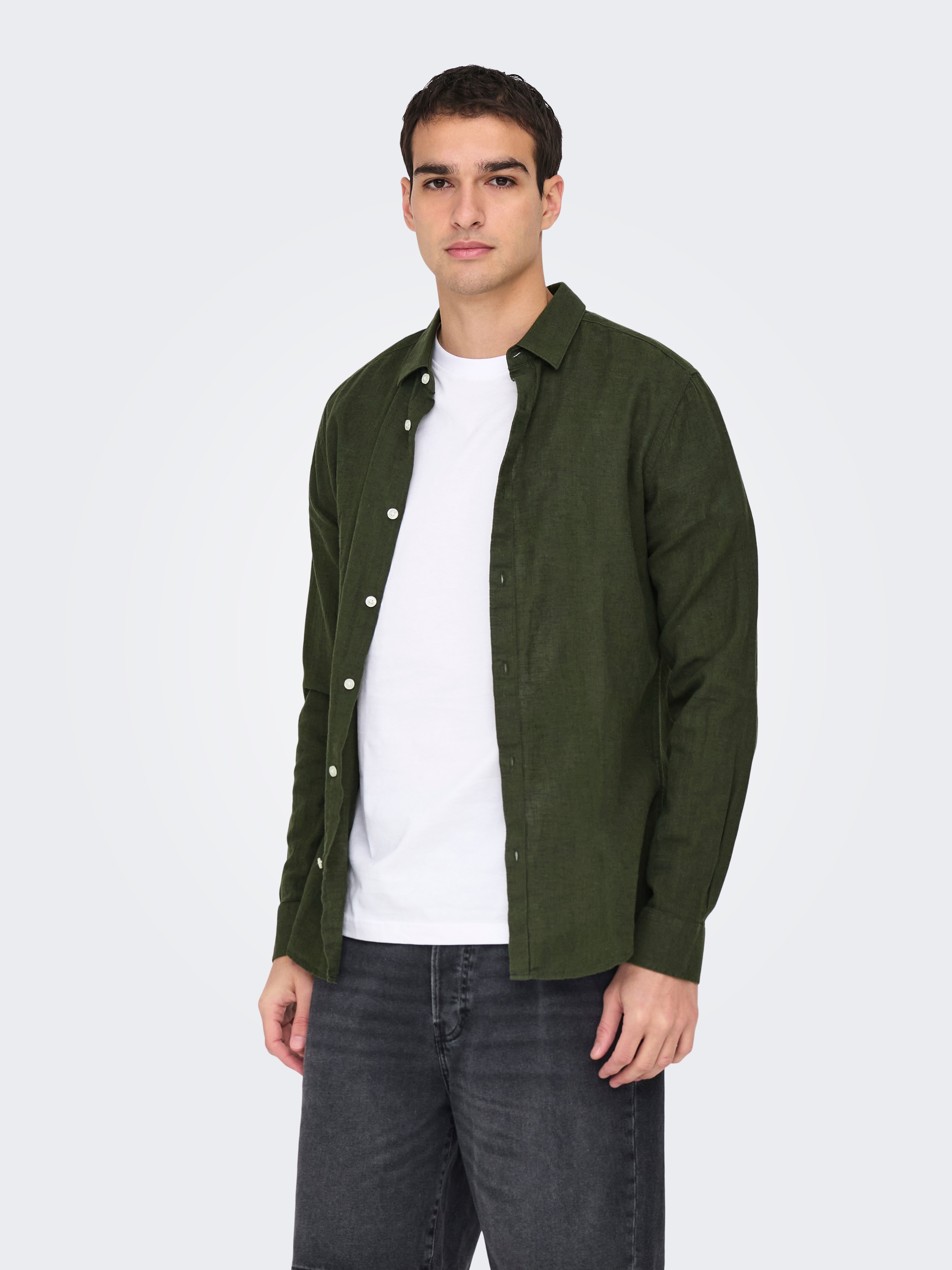 ONLY & SONS Langarmhemd "ONSCAIDEN LS SOLID LINEN SHIRT NOOS" Baumwollmischung mit Leinen, slim fit