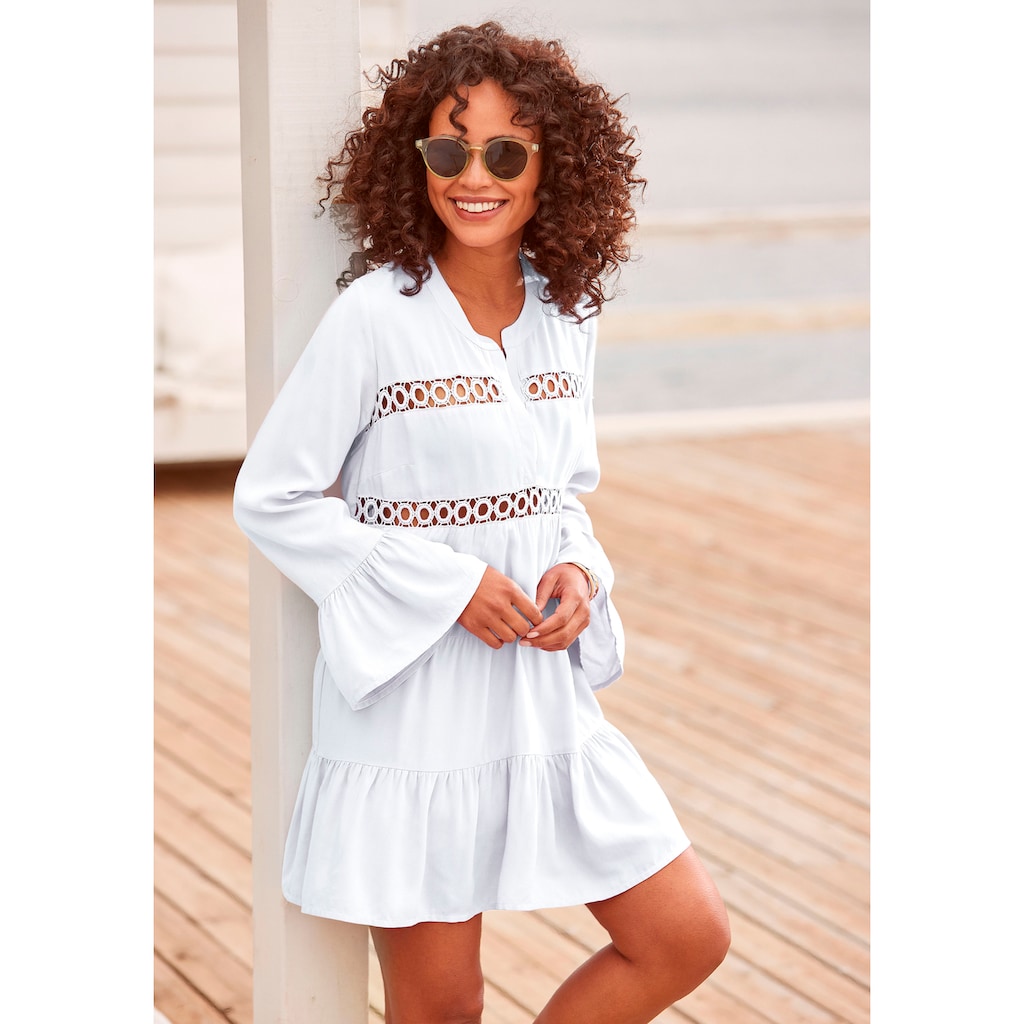 LASCANA Longbluse, mit Spitzeneinsätzen, Tunika, Blusenkleid, Strandmode