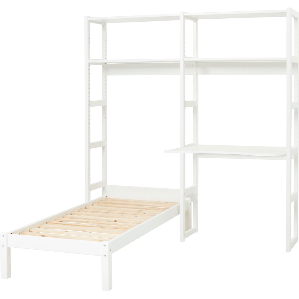 Hoppekids Jugendzimmer-Set »STOREY«, (Set, 13 St., Bett, Schreibtischplatte, 4 Einlegeböden, 4 Stützelemente, Rollrost), mit Bett, Schreibtisch & Regal, 2 Größen